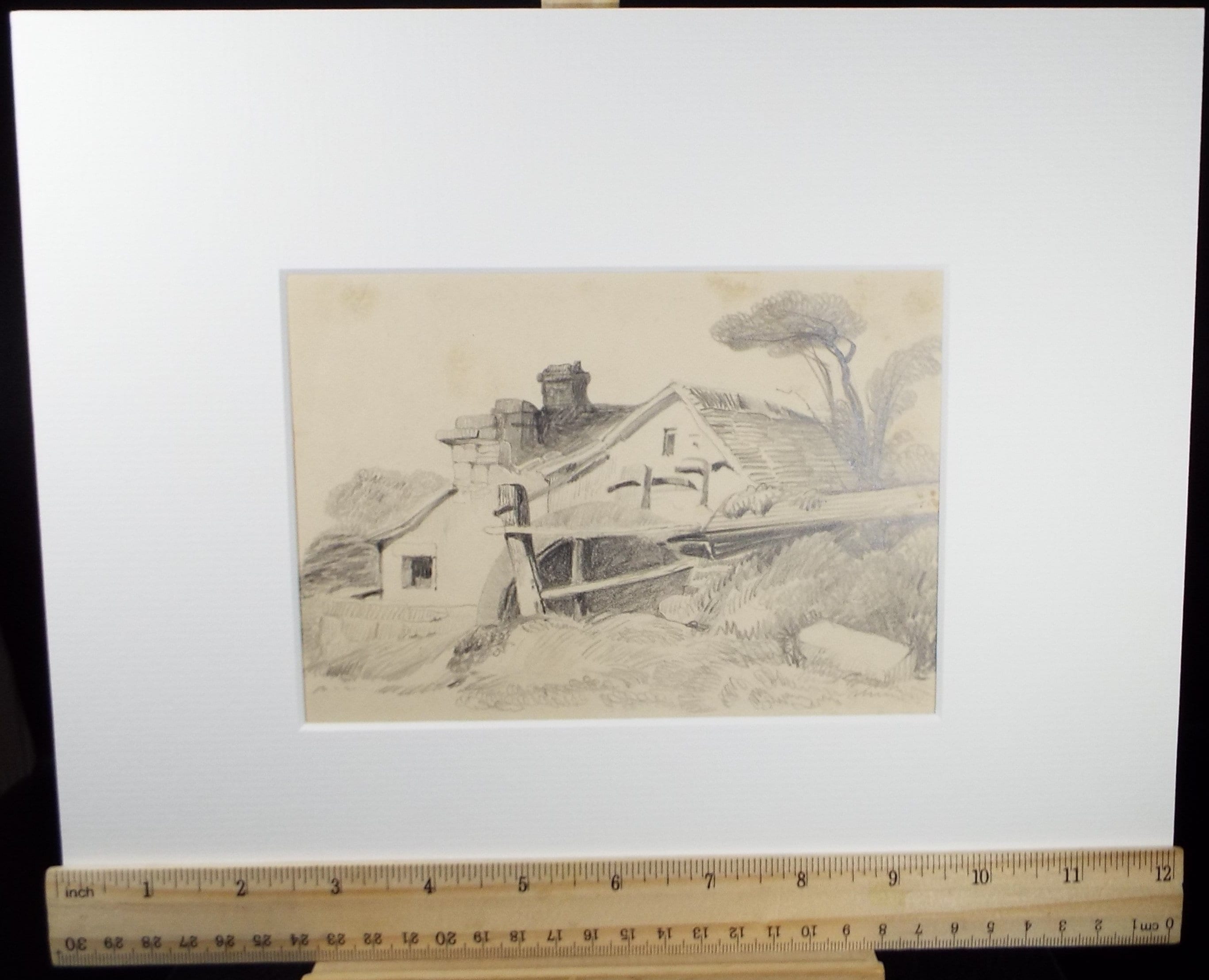 Original Pencil Drawing, 'The Watermill', Late 19th Century, unsigned