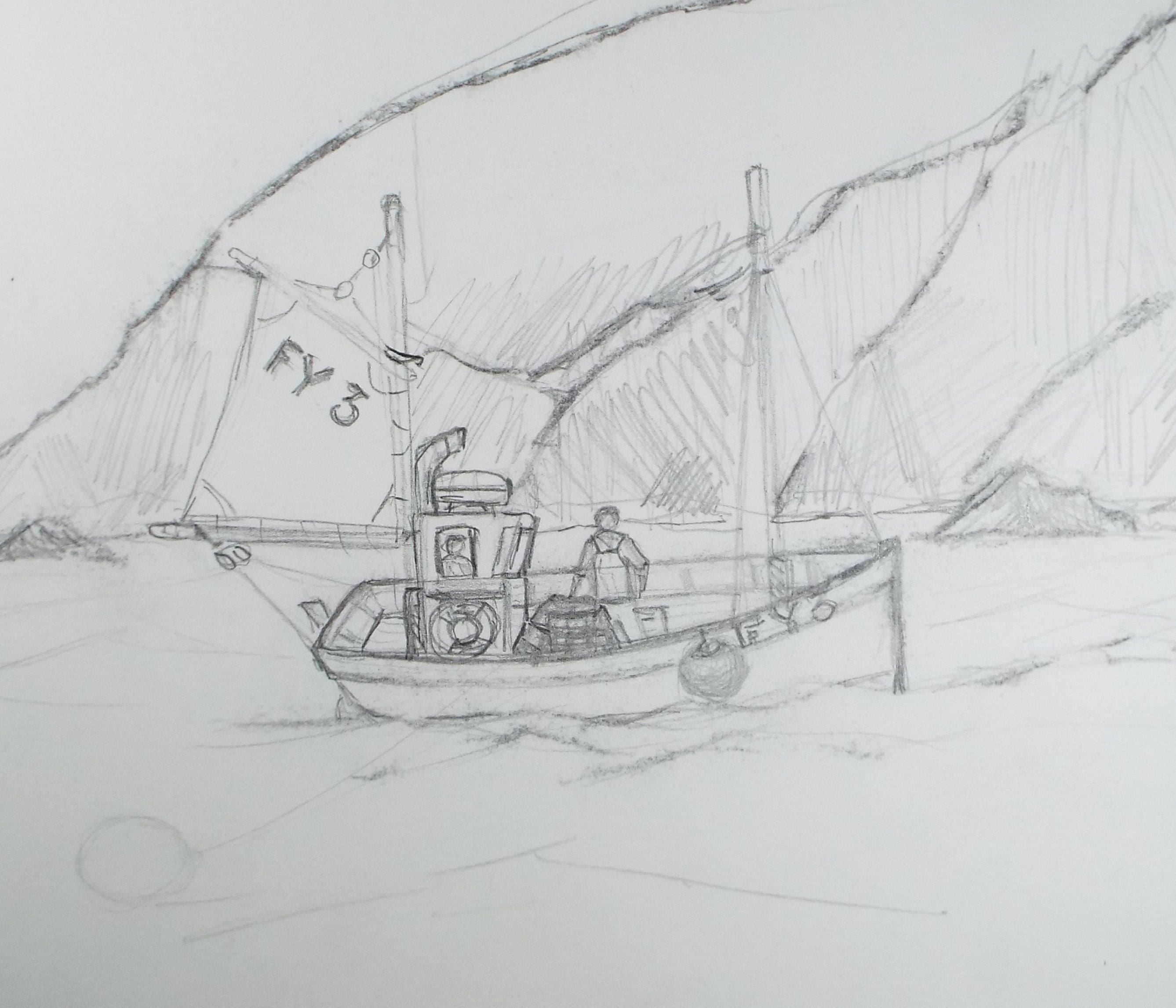 Original Pencil Drawing 'Fishing Boat FY3', c2000, Gordon Couch (20th Century British)