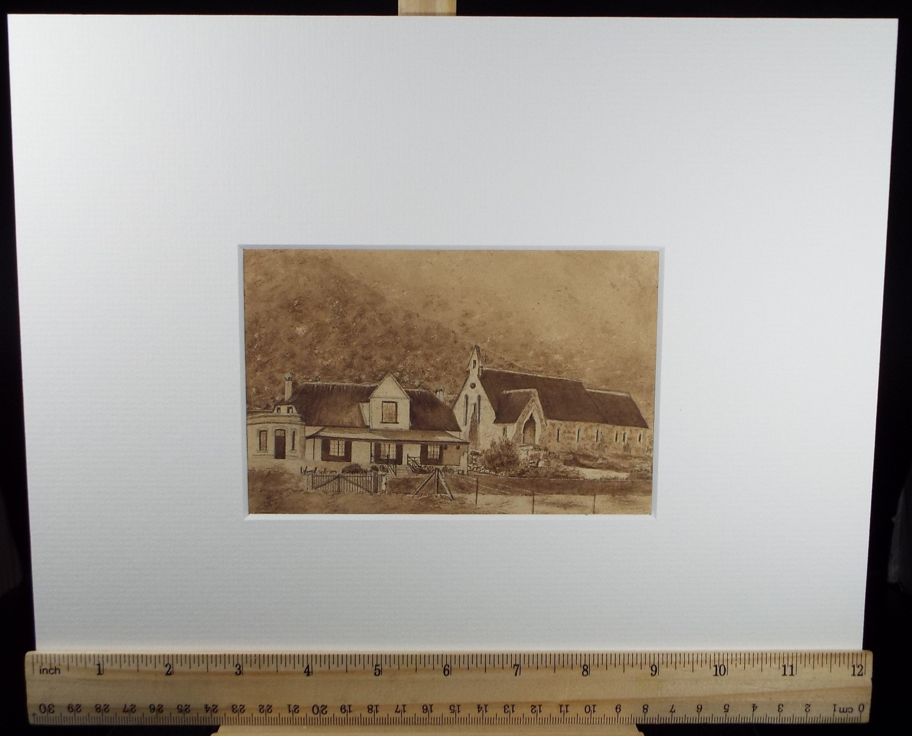 Original Watercolour, Church with House and Porch',Late 19th Century, Artist unknown