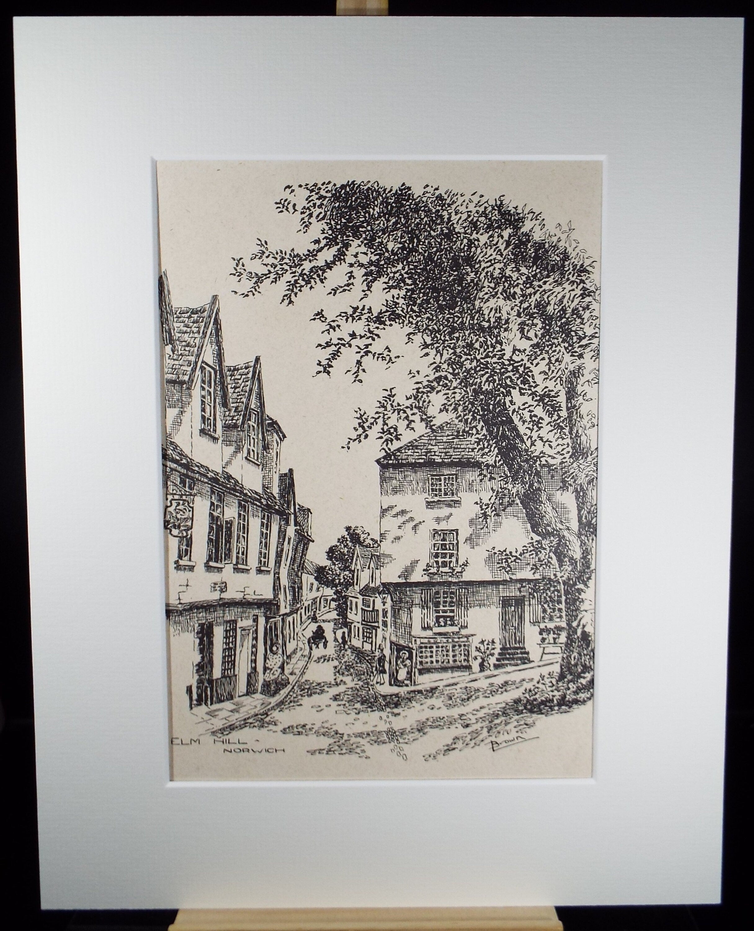 Original Pen & ink, 'Elm Hill, Norwich', Early 20th Century, Artist Unknown