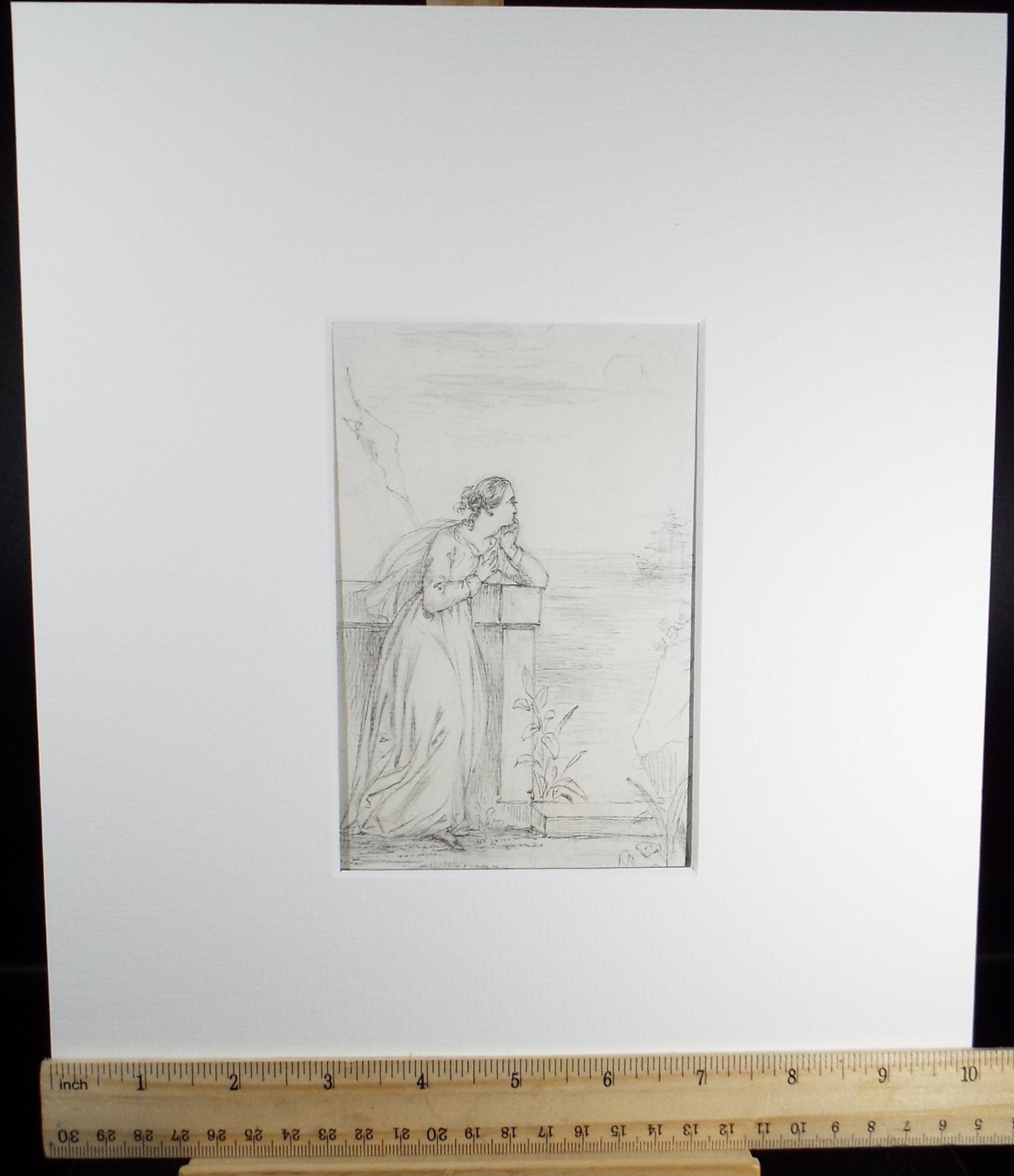 Original Pencil Drawing, 'Pining for her Sweetheart', John Wood (1801-1870)