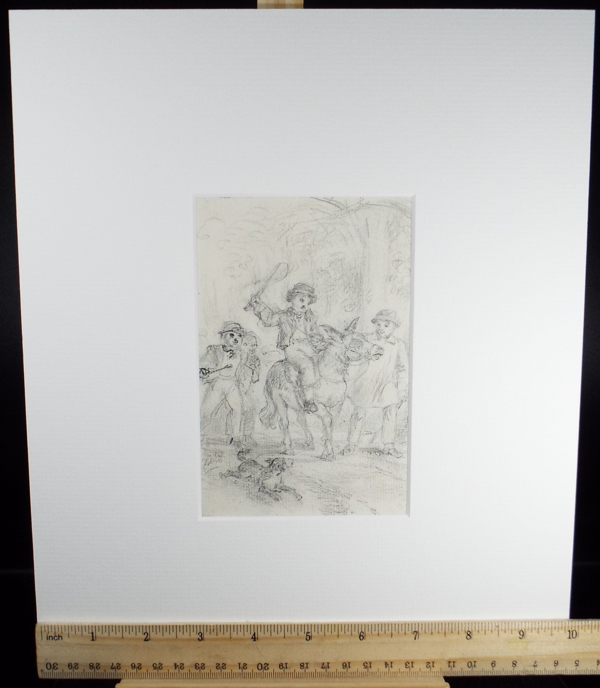 Original Pencil Drawing, 'Boy Riding a Donkey', John Wood (1801-1870)