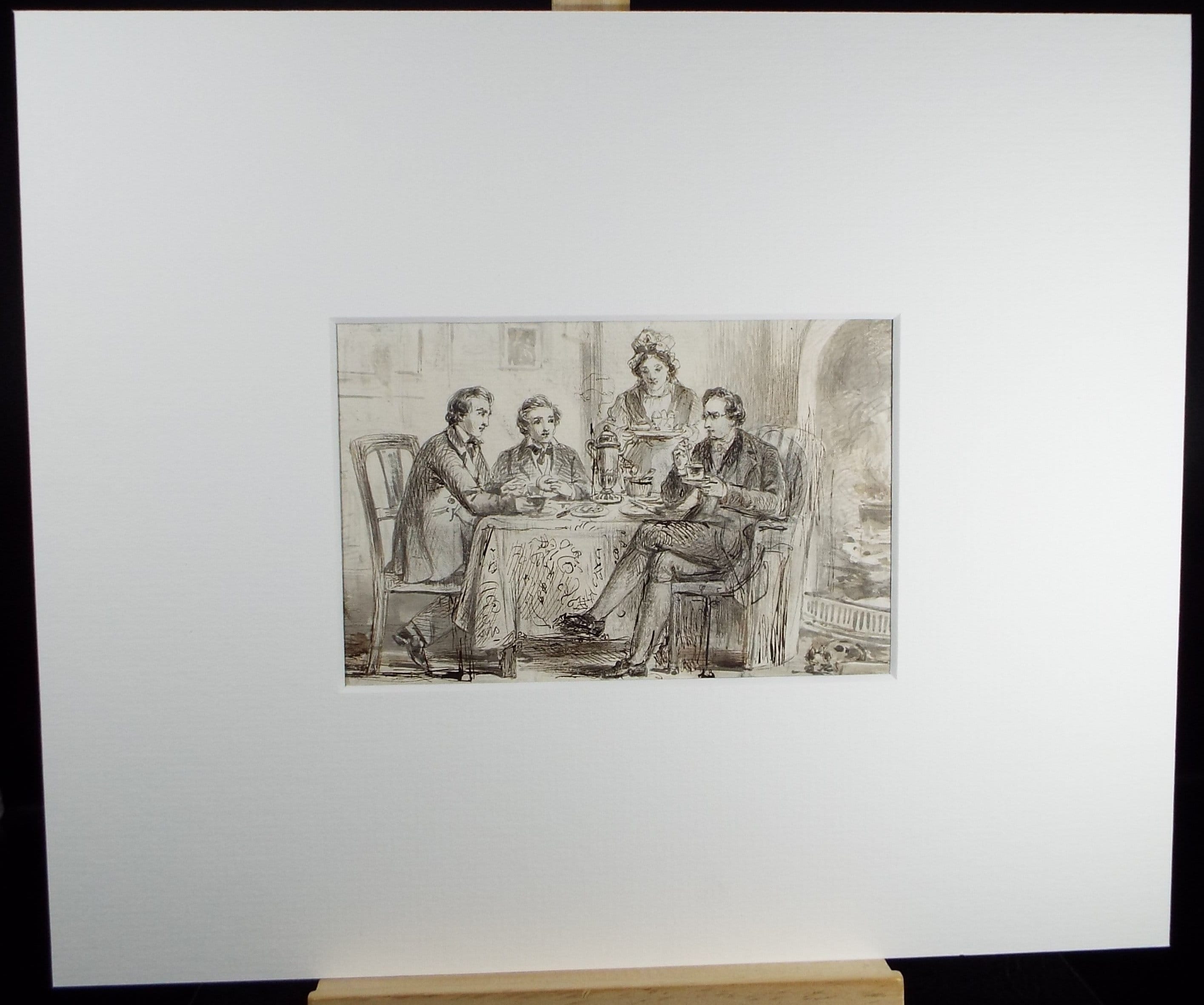 Original Pen & Ink Drawing, 'Discussions over Breakfast', John Wood (1801-1870)