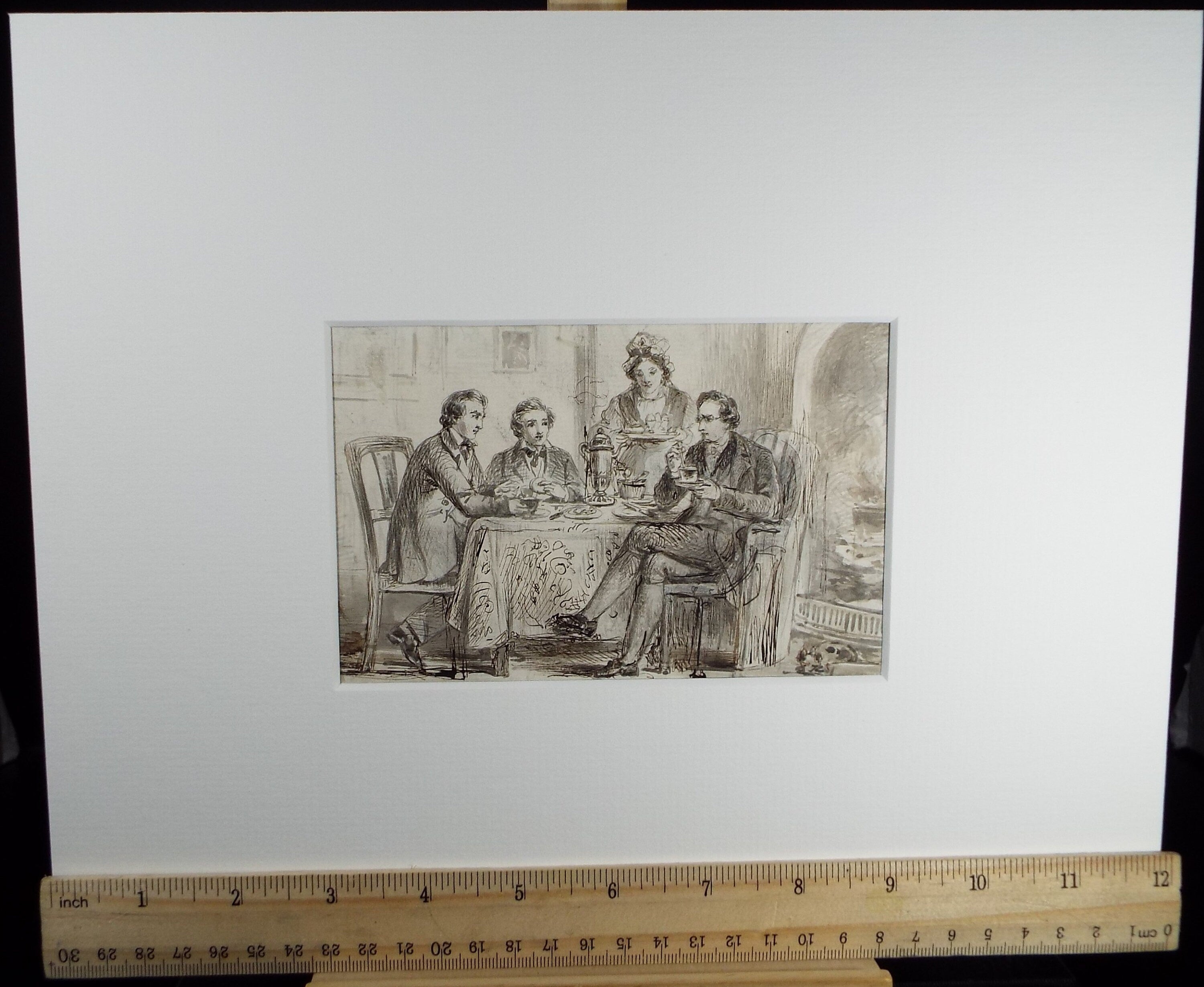 Original Pen & Ink Drawing, 'Discussions over Breakfast', John Wood (1801-1870)