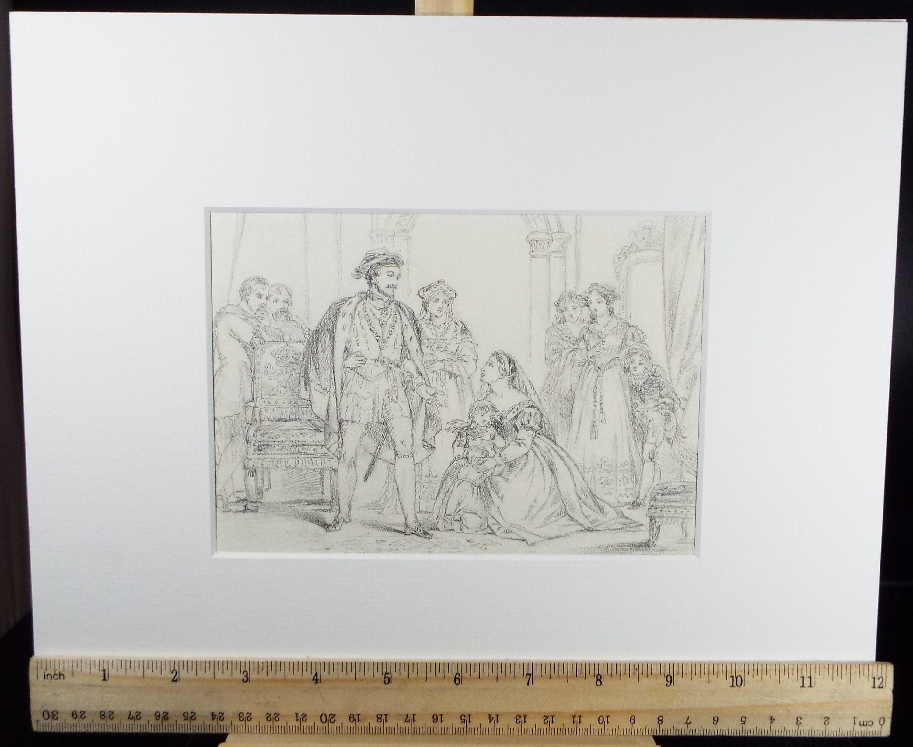 Original Pencil Drawing,'At Court', John Wood (1801-1870)