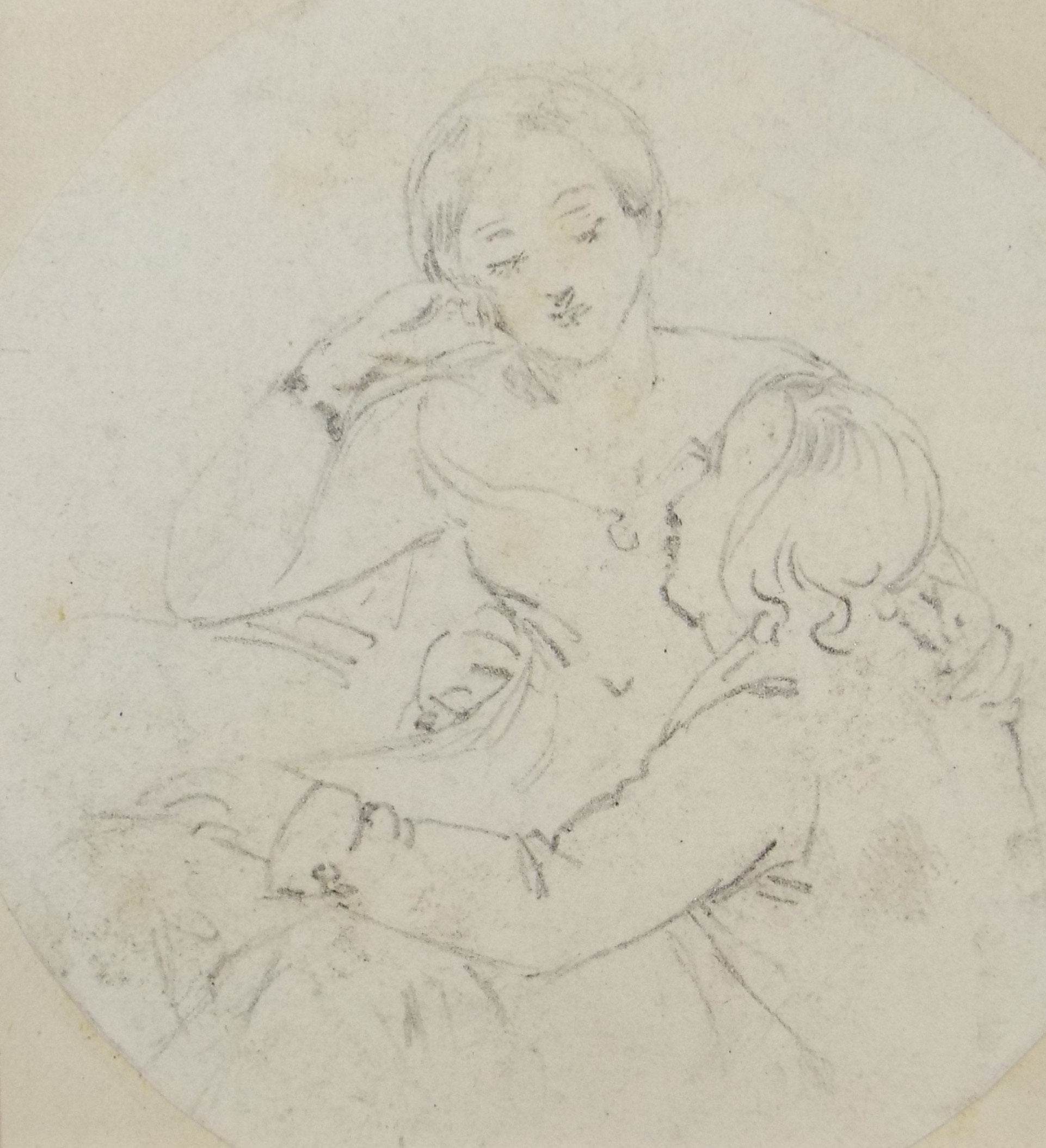 Original Pencil Drawing,'Two Sisters', John Wood (1801-1870)