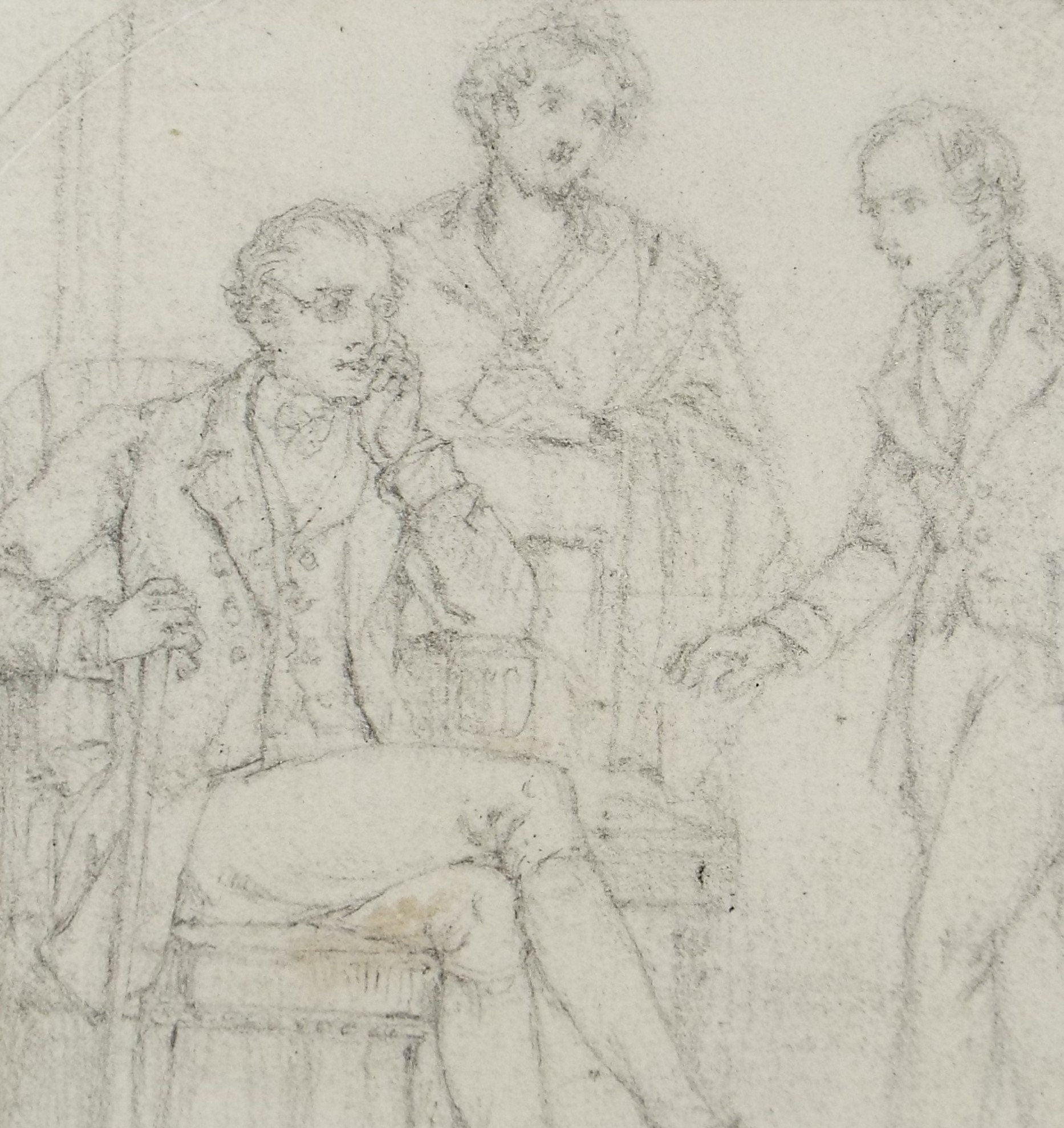 Original Pencil Drawing,'Figures in Conversation', John Wood (1801-1870)