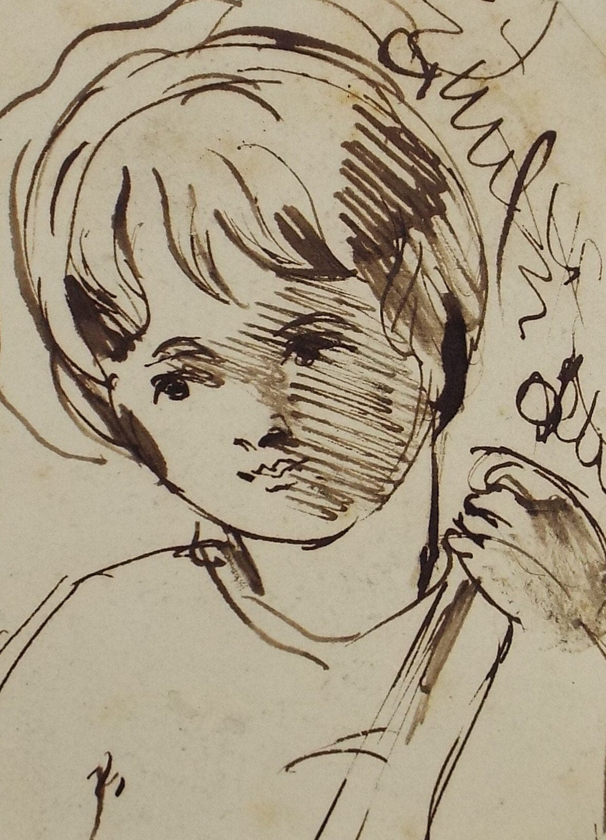 Original Pen & ink Drawing,'Portrait of a Youth', John Wood (1801-1870)