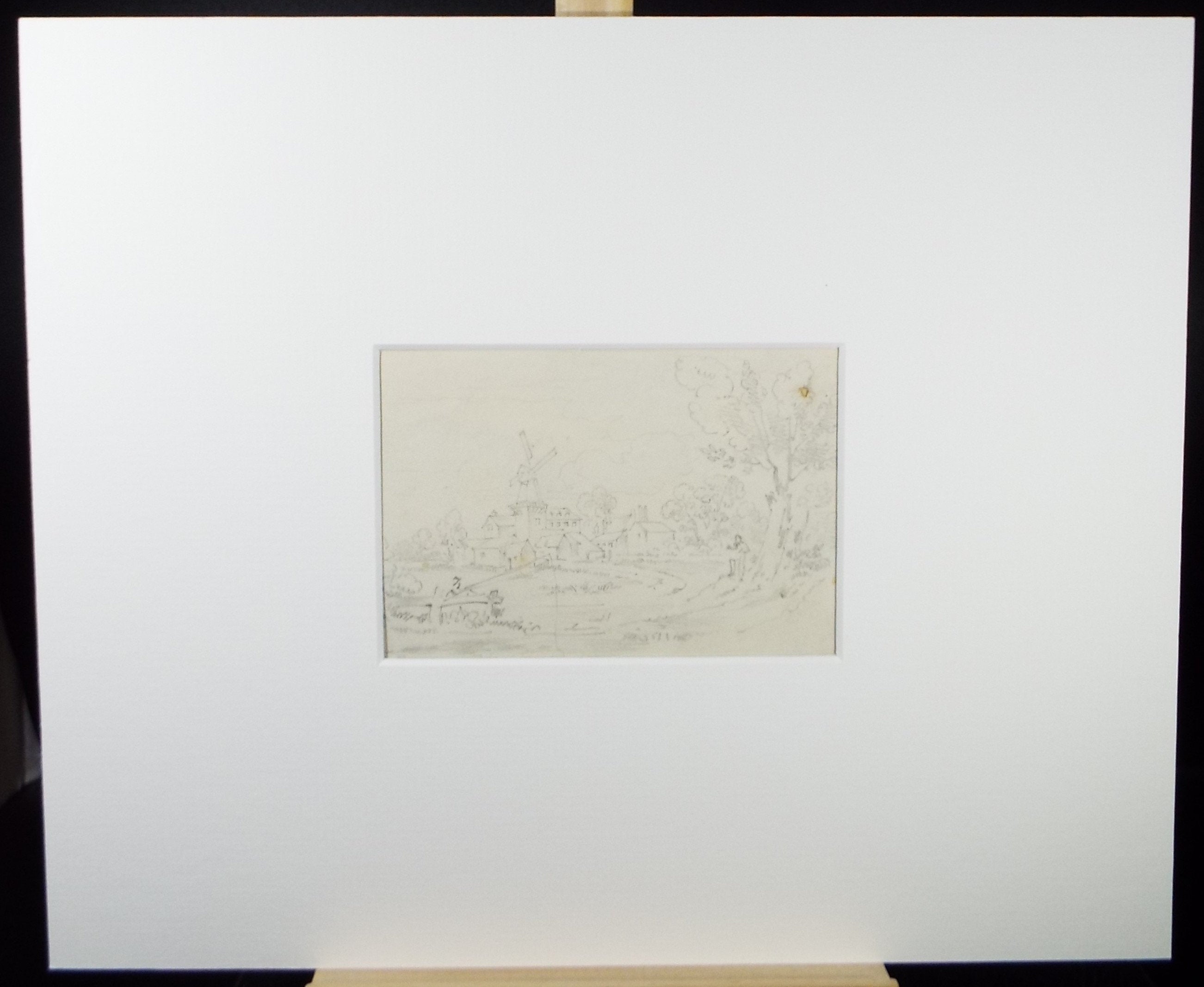 Original Pencil Drawing,'Village with Windmill, John Wood (1801-1870)