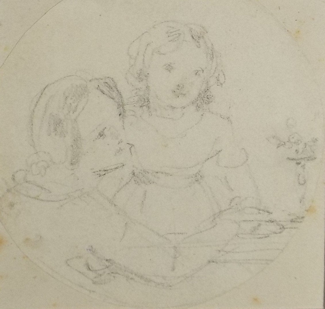 Original Pencil Drawing,'Two Sisters', John Wood (1801-1870)