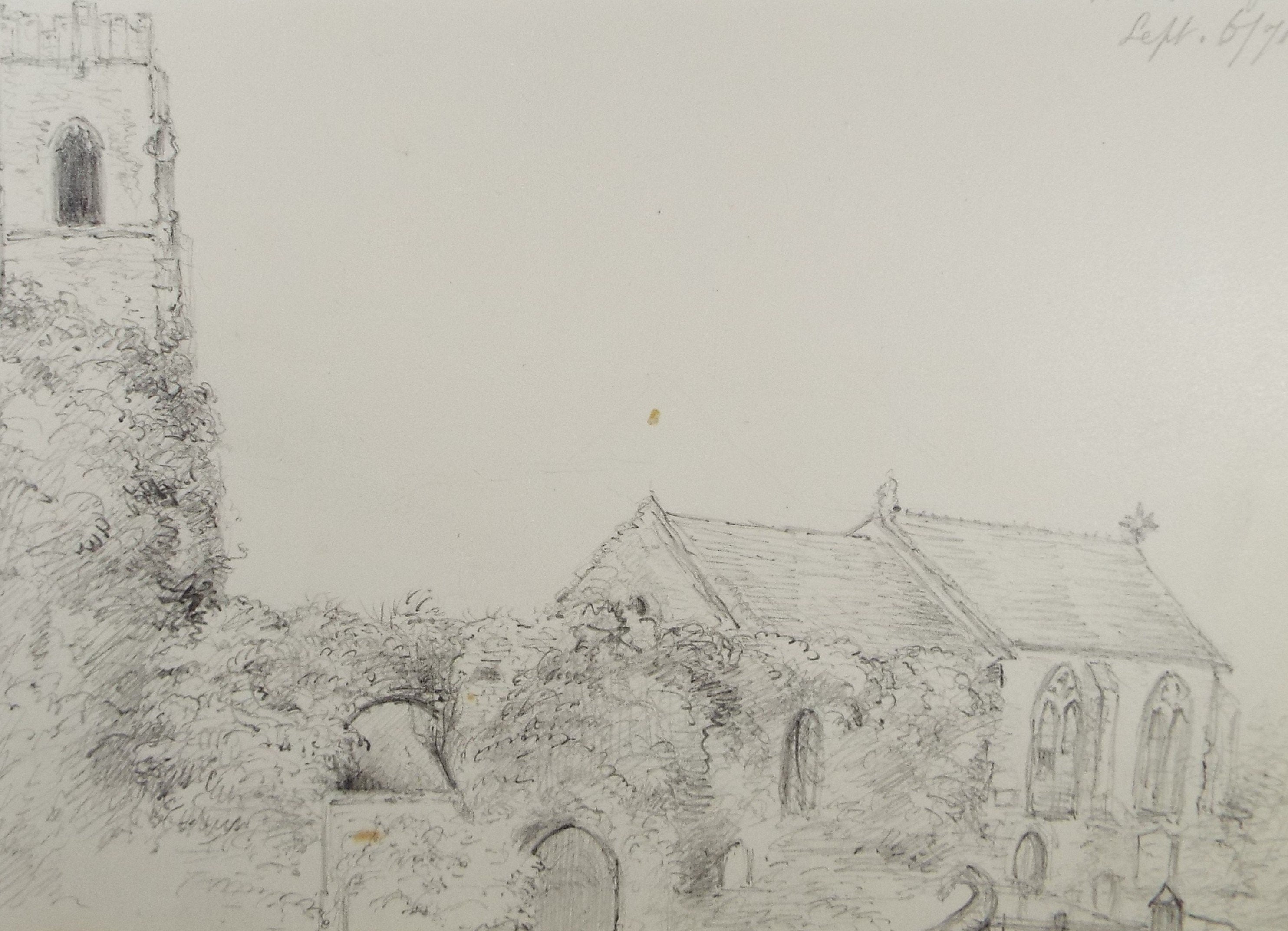 Original Pencil Drawing 'Corton Church, Lowestoft', Dated 1871, William Brenchley Rye (1818-1901)