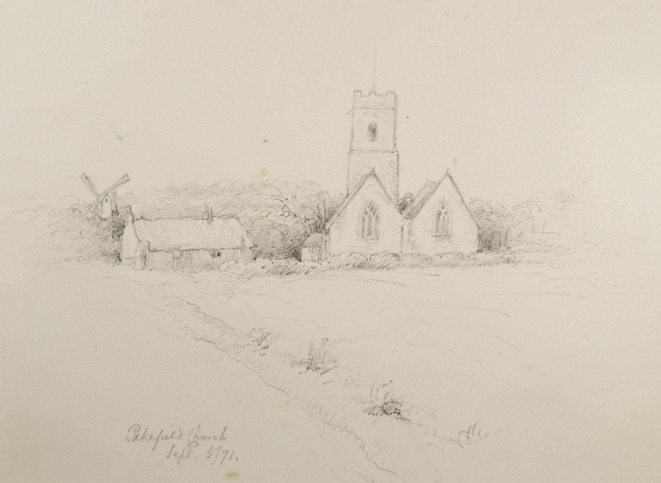 Original Pencil Drawing 'Pakefield Church, Suffolk', Dated 1871, William Brenchley Rye (1818-1901)