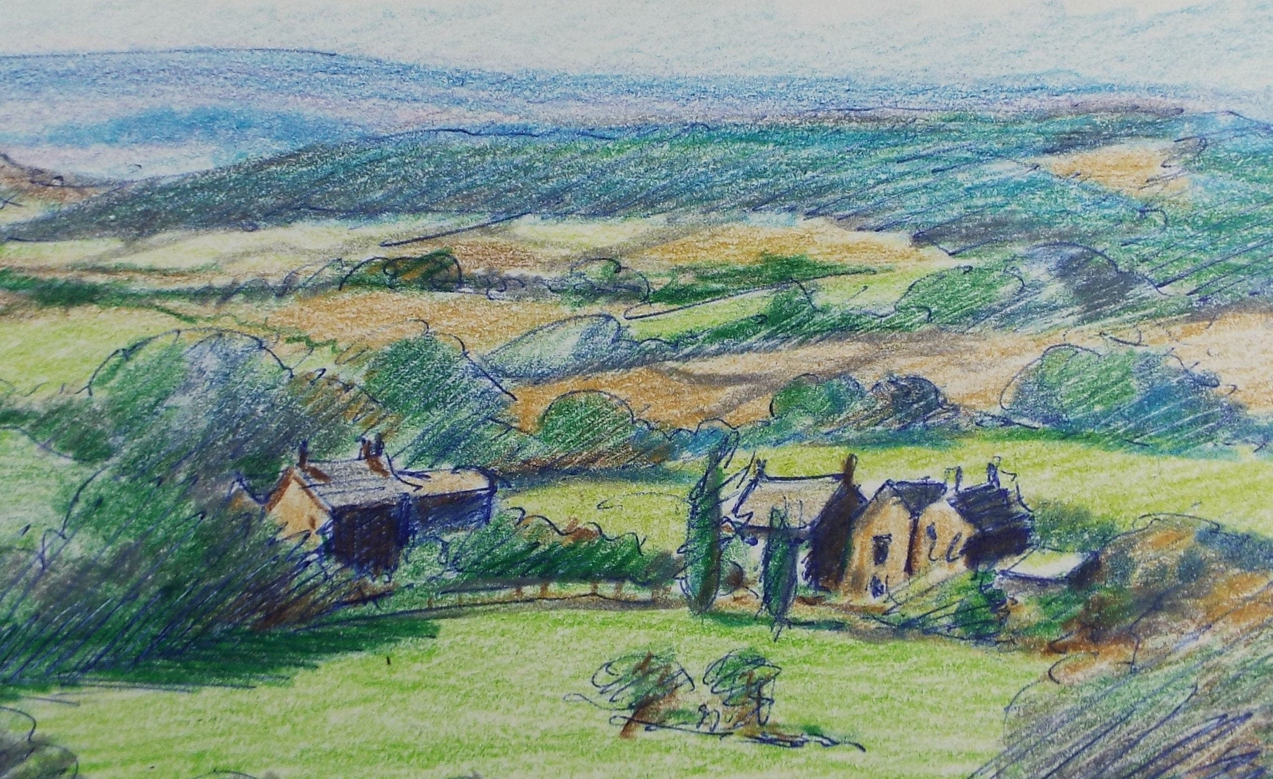 Original Pencil Drawing, 'Rural Farmhouse', c1980's, Artist Unknown