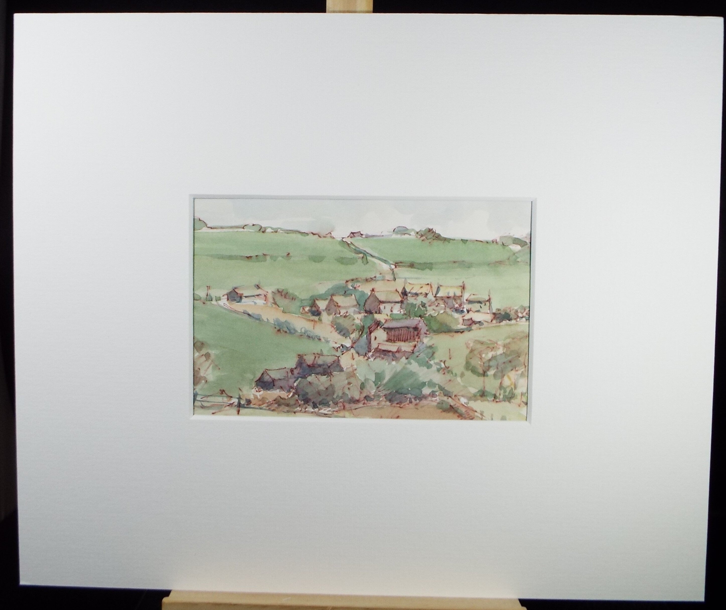 Original Watercolour Drawing, 'Rural Village', c1980's, Artist Unknown