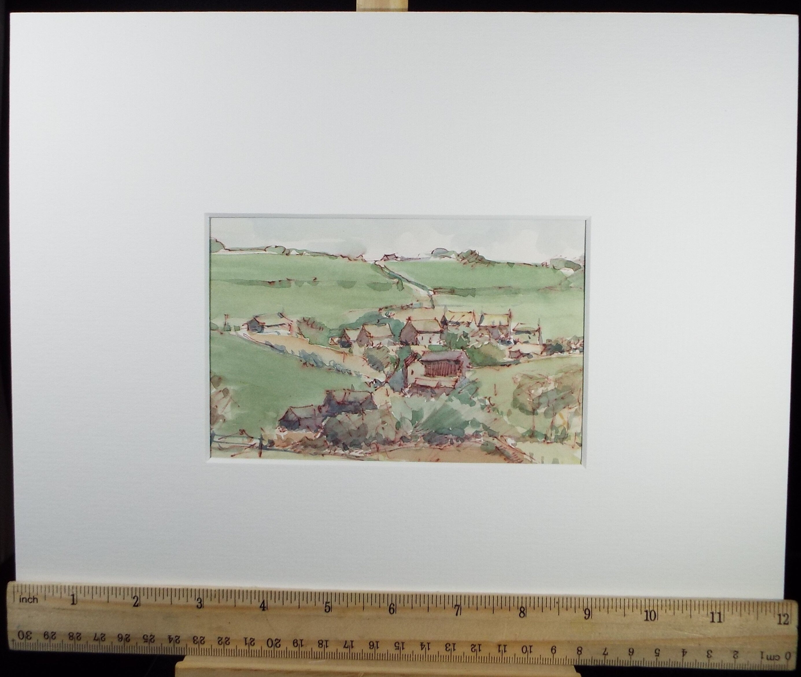 Original Watercolour Drawing, 'Rural Village', c1980's, Artist Unknown