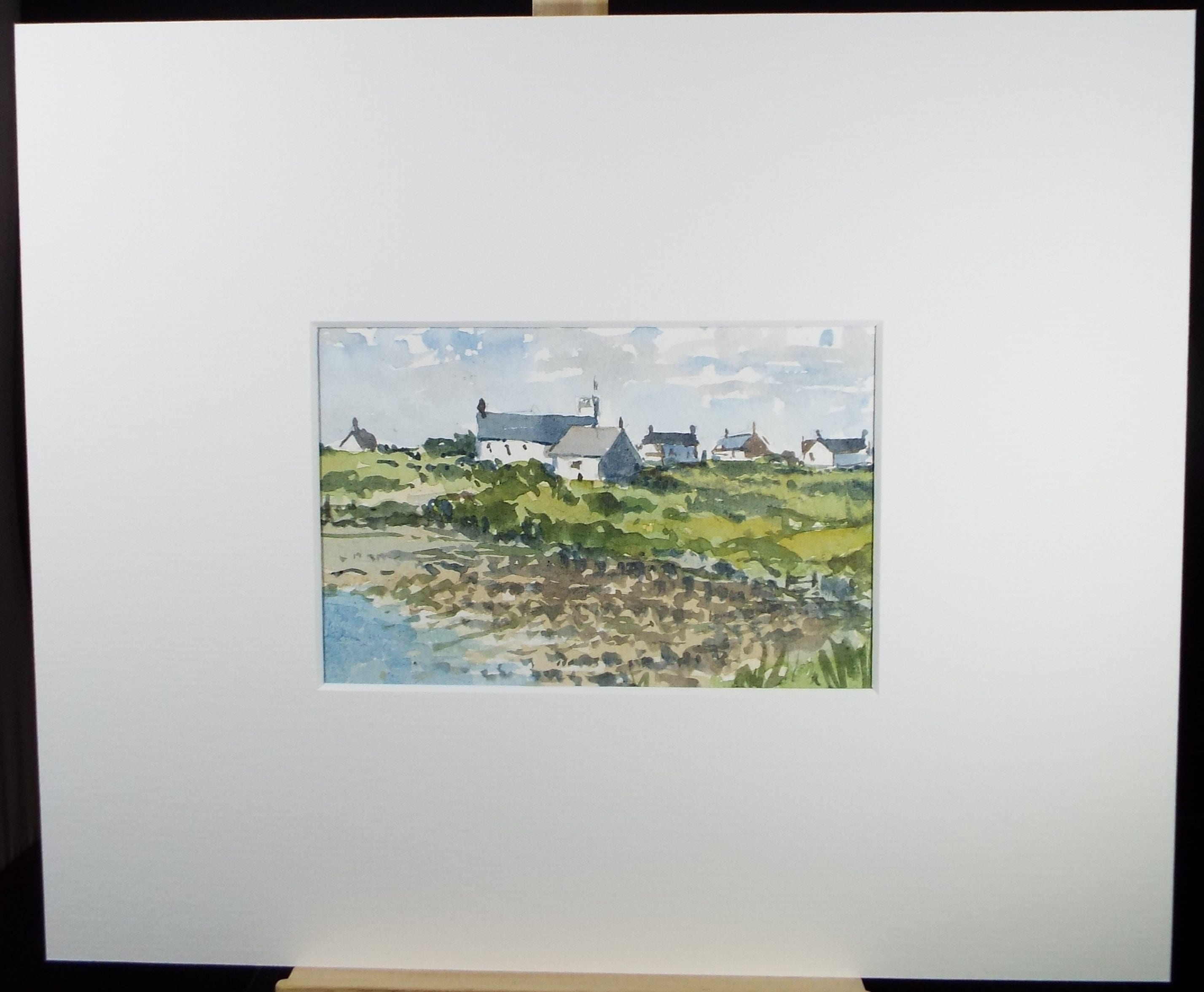 Original Watercolour Drawing 'Coastal Village', Circa 1980's ,Artist Unknown