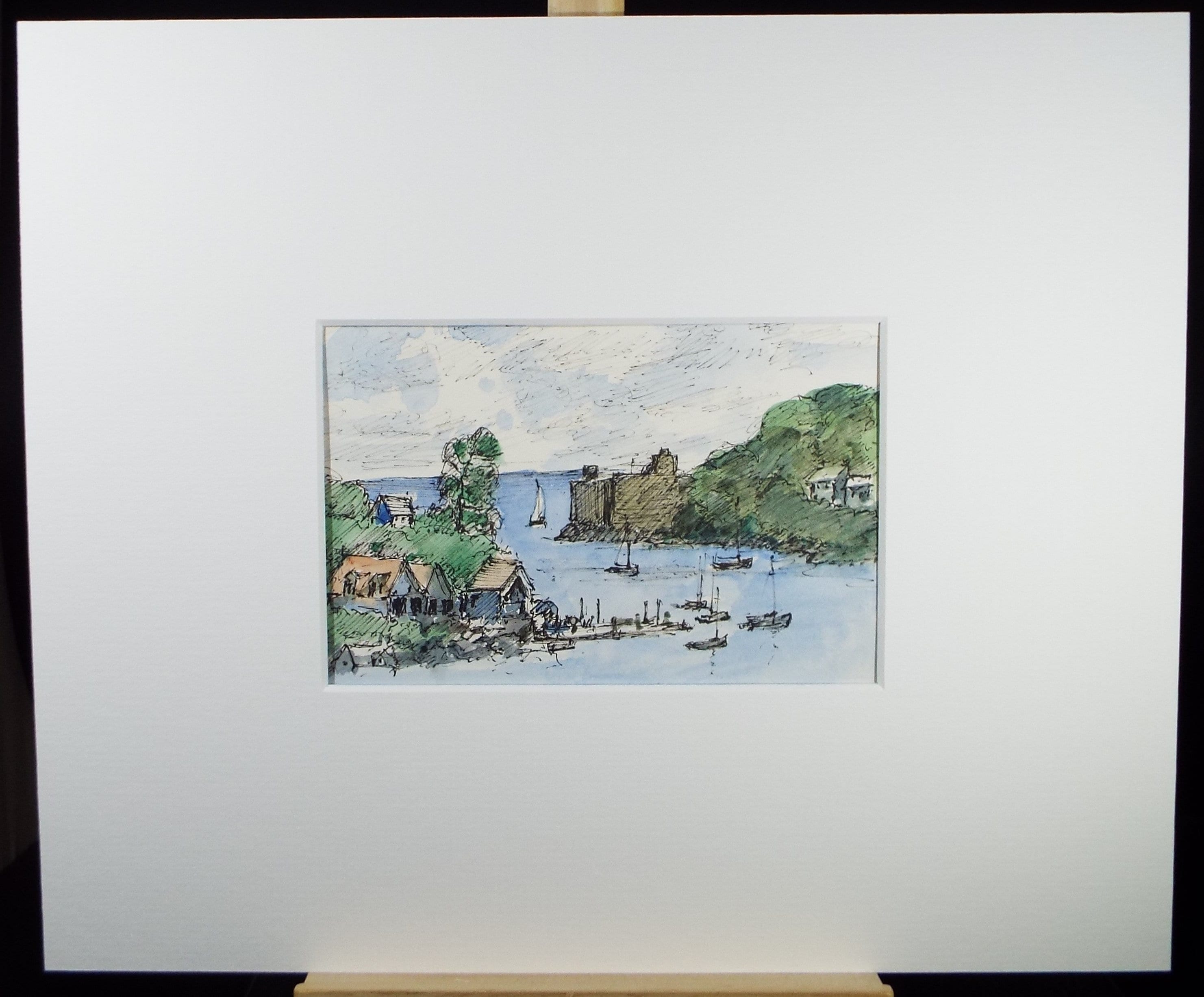 Original Pen & watercolour Drawing ,'River Estuary', Circa 1980's, Artist Unknown