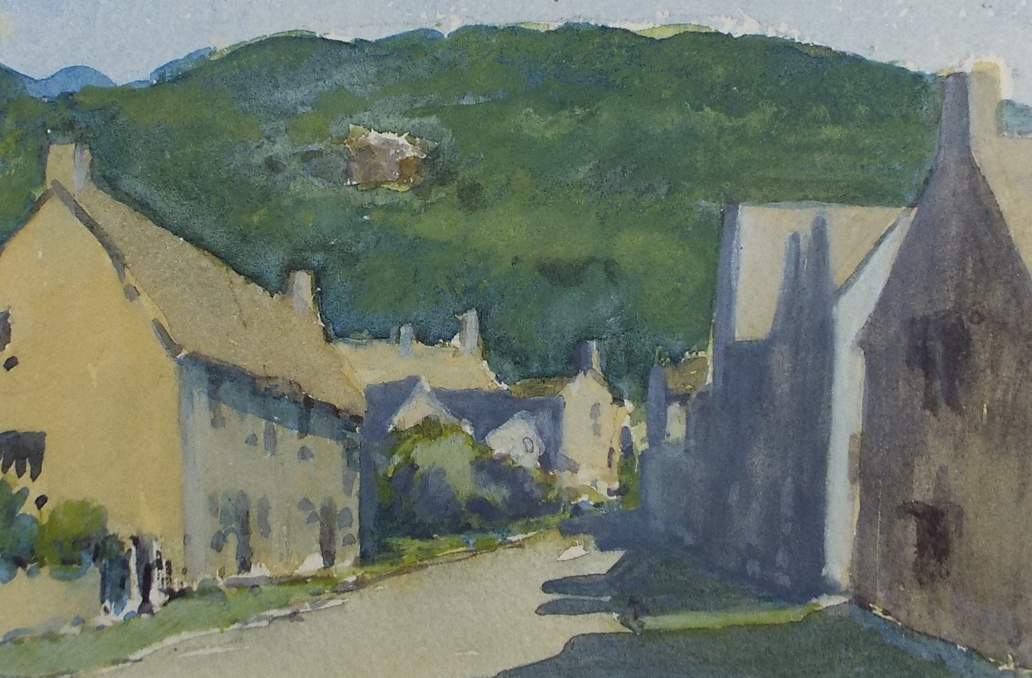 Original Watercolour on Paper, 'Village Buildings', Circa 1980's, Artist Unknown