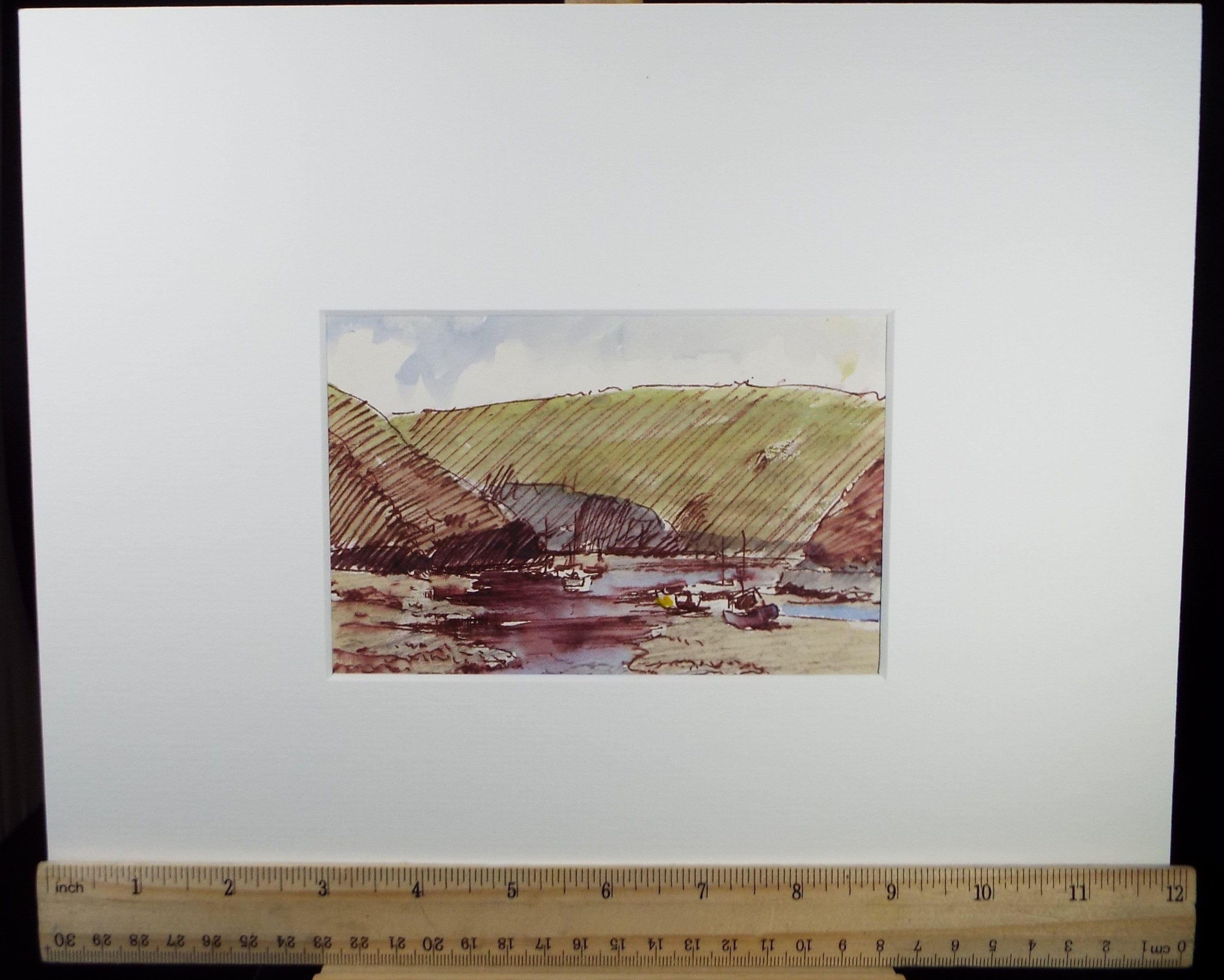 Original Pen & watercolour Drawing ,'River Estuary', Circa 1980's, Artist Unknown