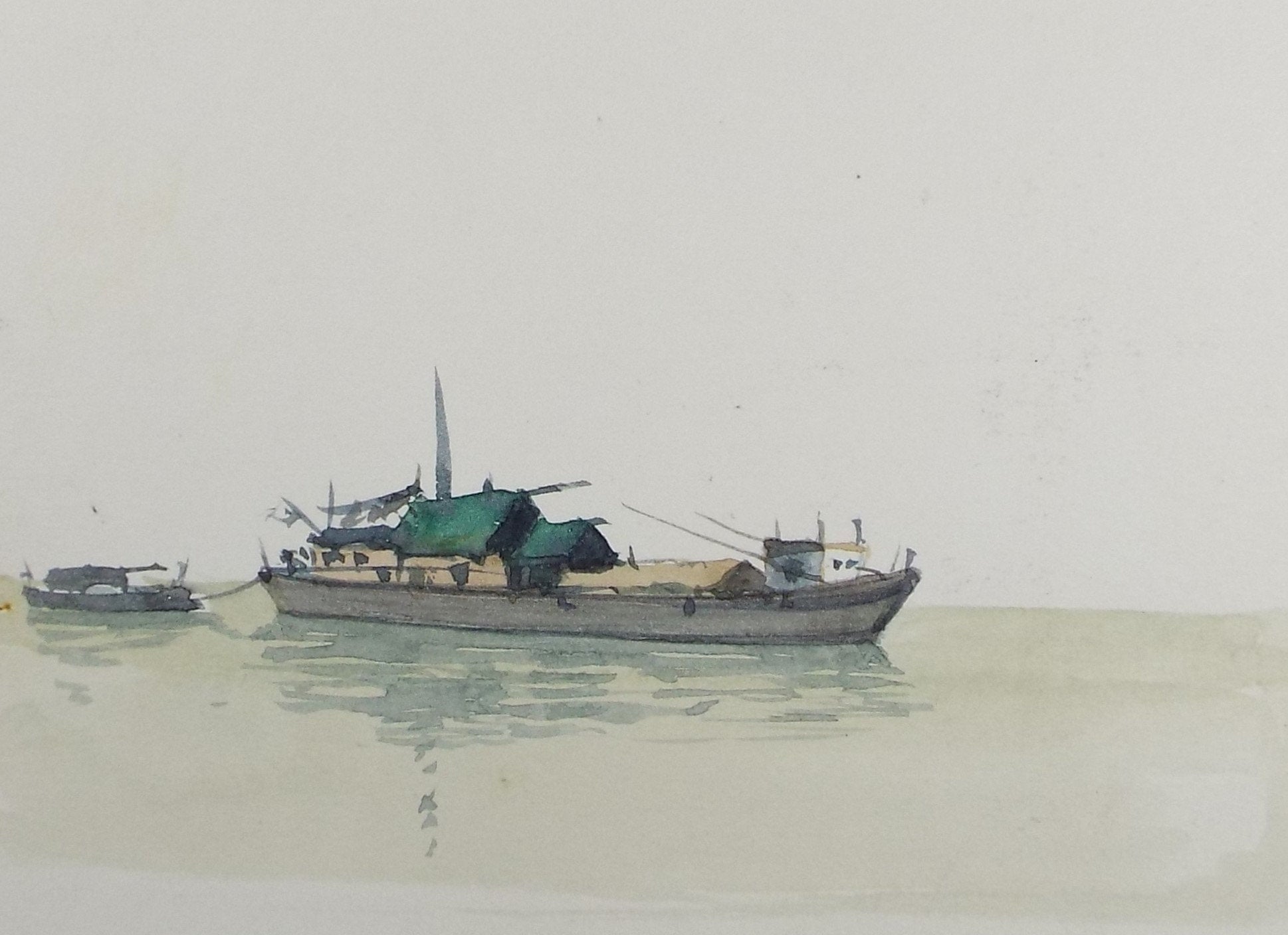 Original Watercolour Drawing ,'Sampan', Circa 1980's, Artist Unknown