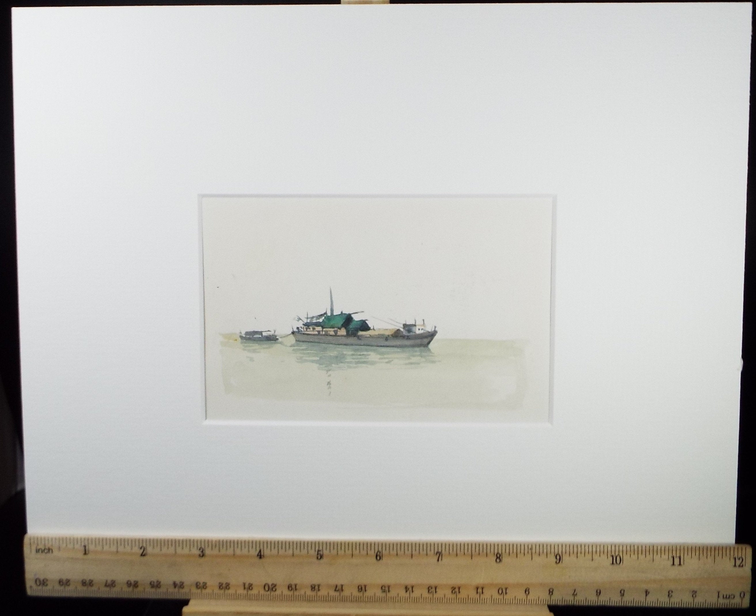 Original Watercolour Drawing ,'Sampan', Circa 1980's, Artist Unknown