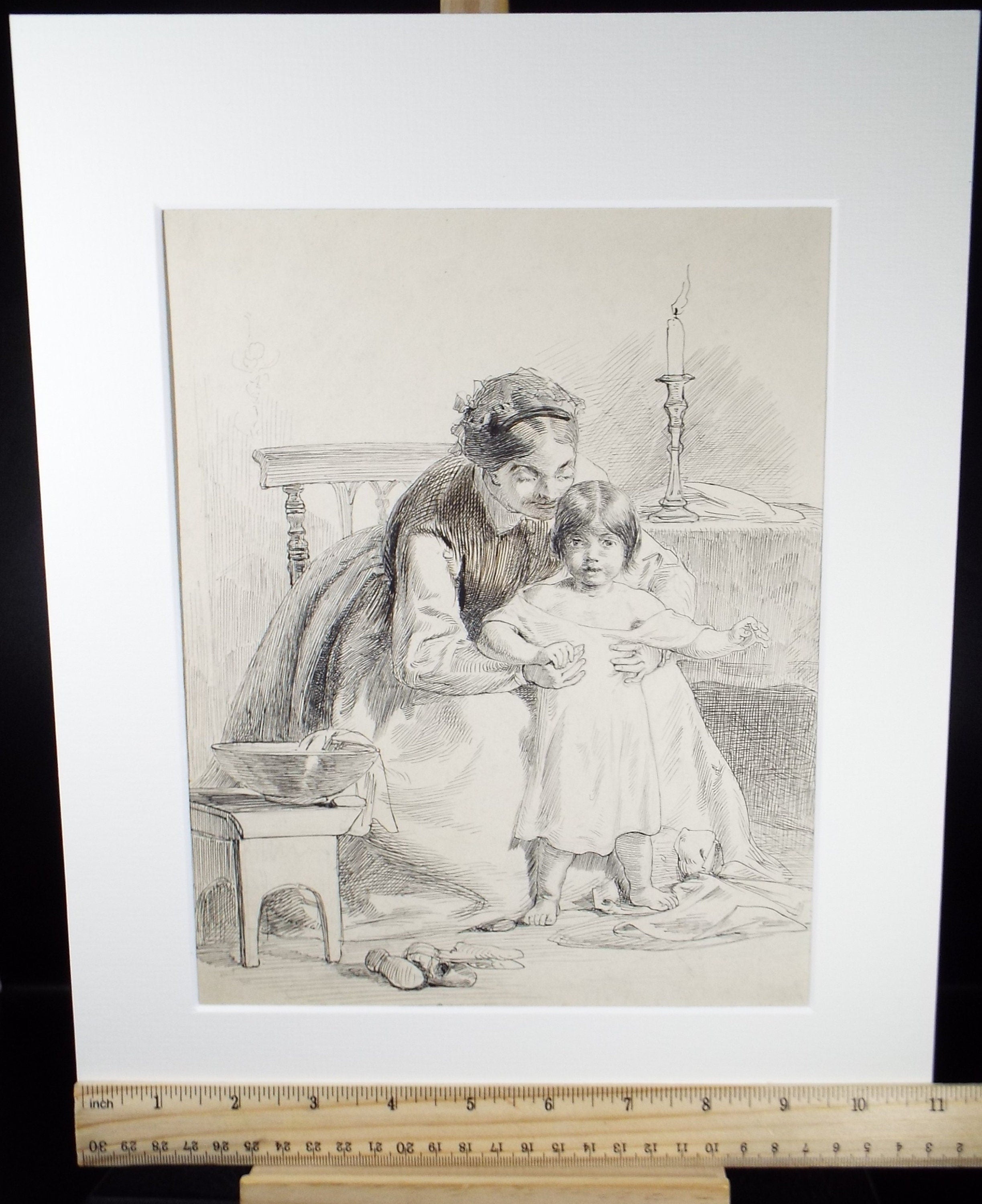 Original Pen & ink Drawing,'Mother and Child', John Wood (1801-1870)