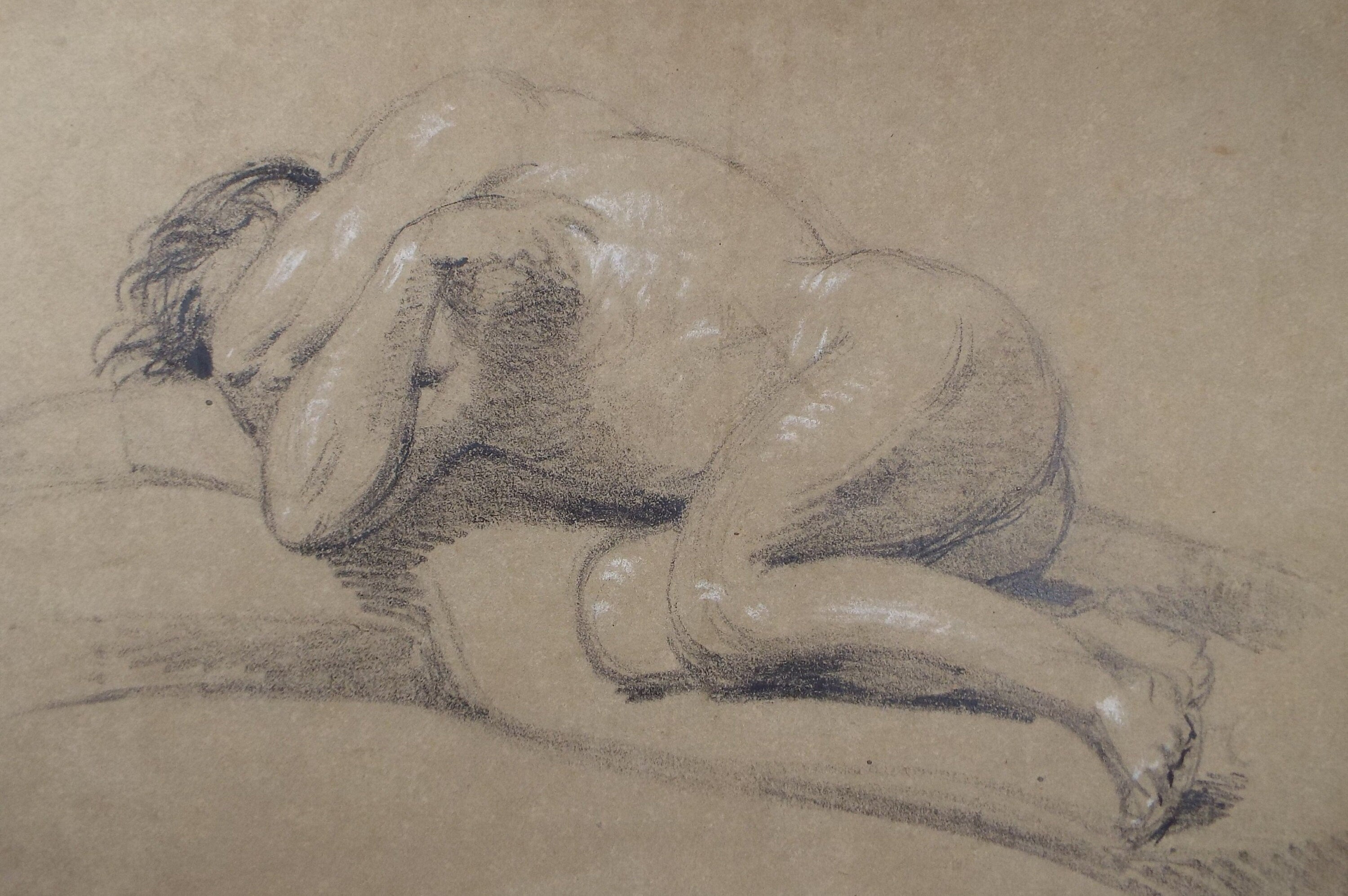 Original Pencil & Pastel Drawing,'Study of a Sleeping Man', John Wood (1801-1870)