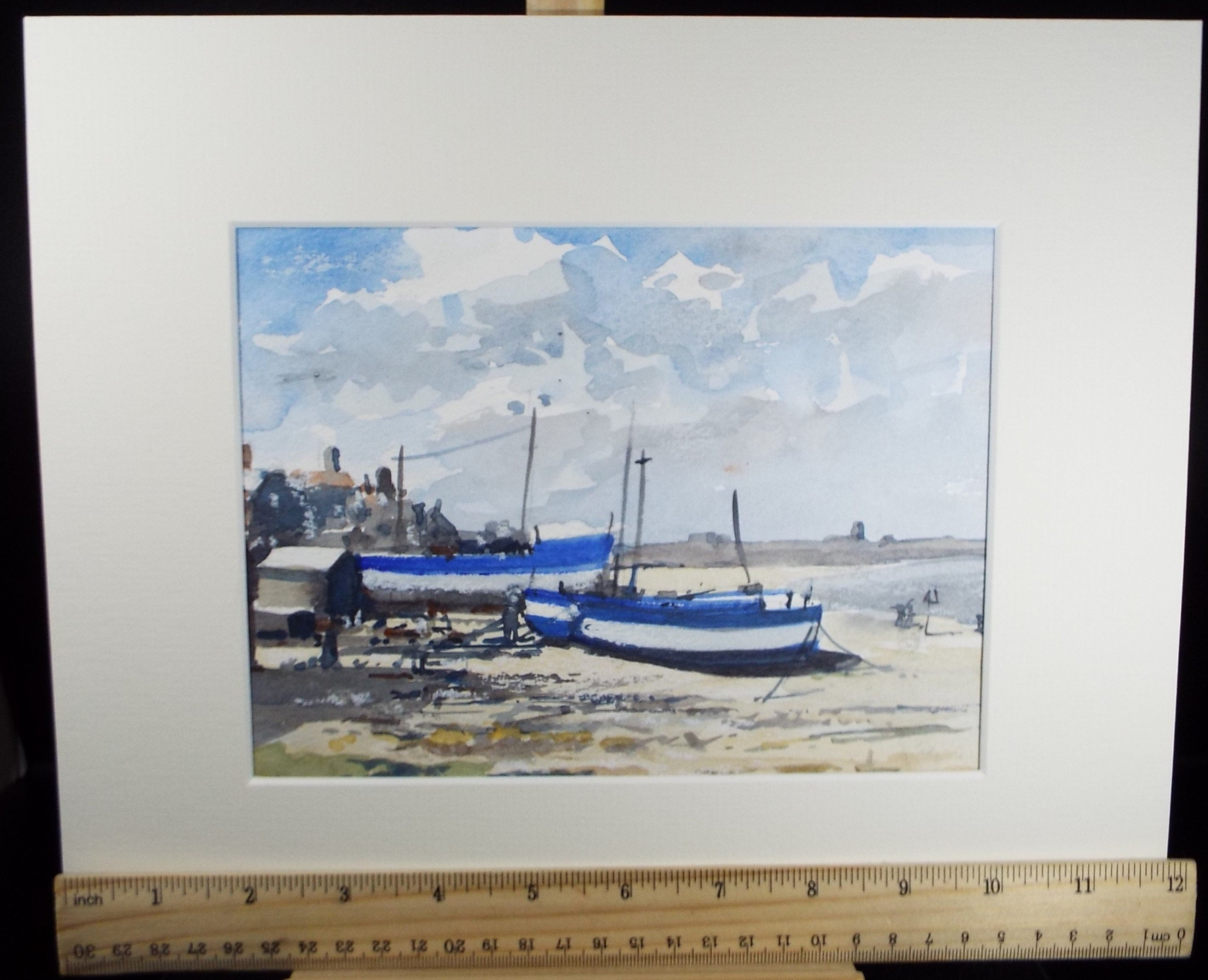 Original Watercolour, 'Boats on the Shore',circa 1990's, Artist Unknown