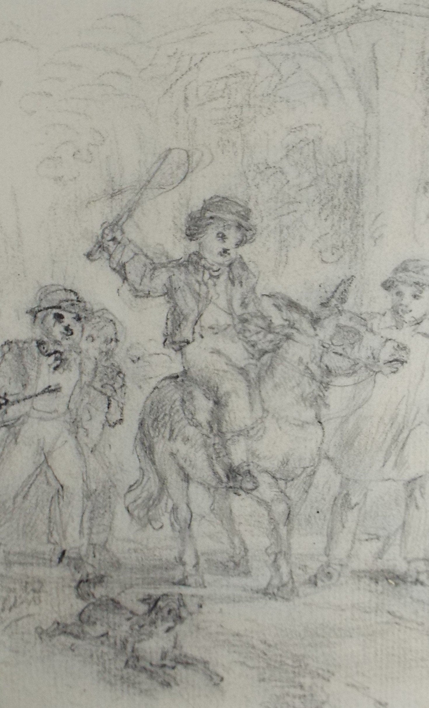 Original Pencil Drawing, 'Boy Riding a Donkey', John Wood (1801-1870)