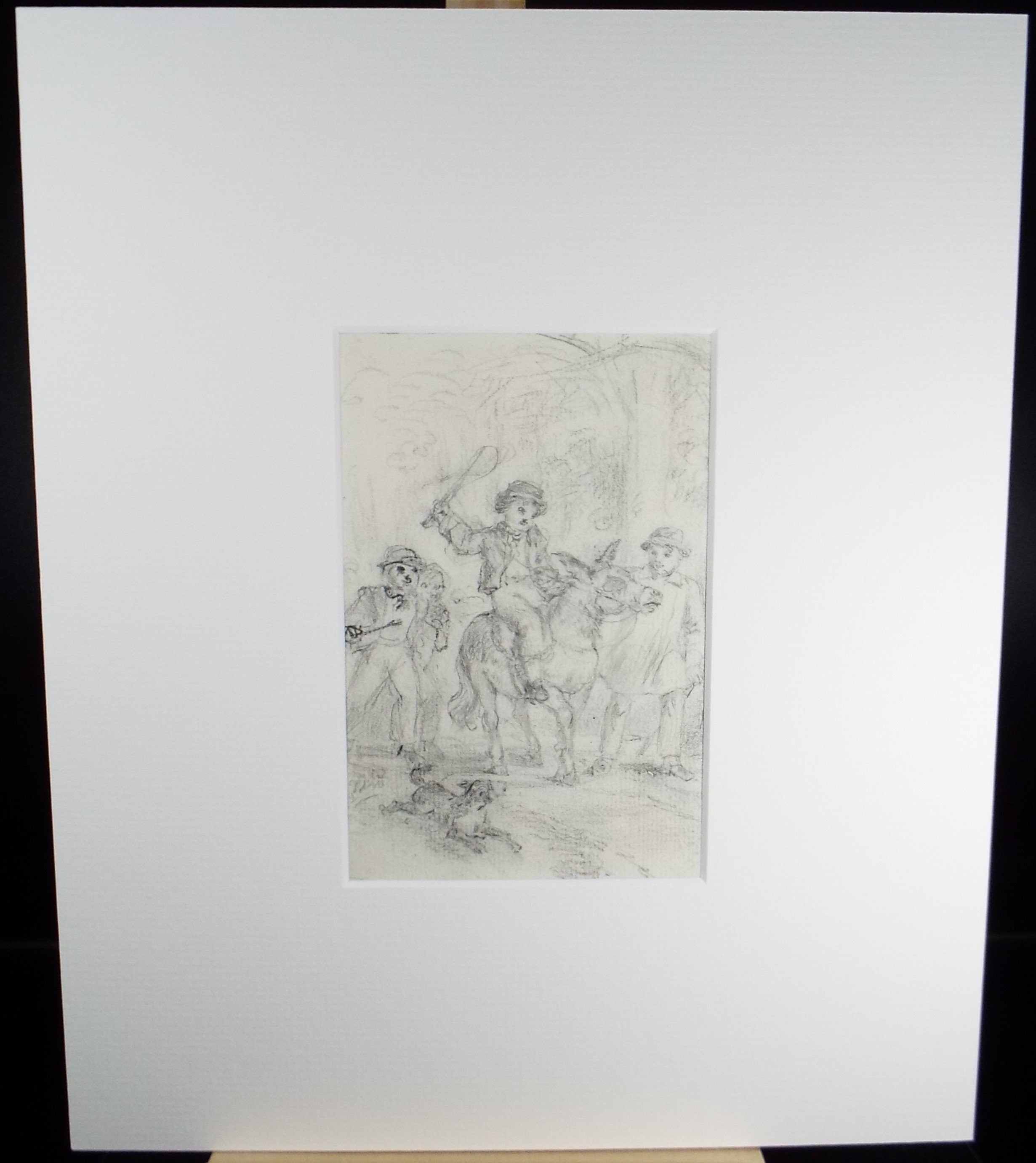 Original Pencil Drawing, 'Boy Riding a Donkey', John Wood (1801-1870)