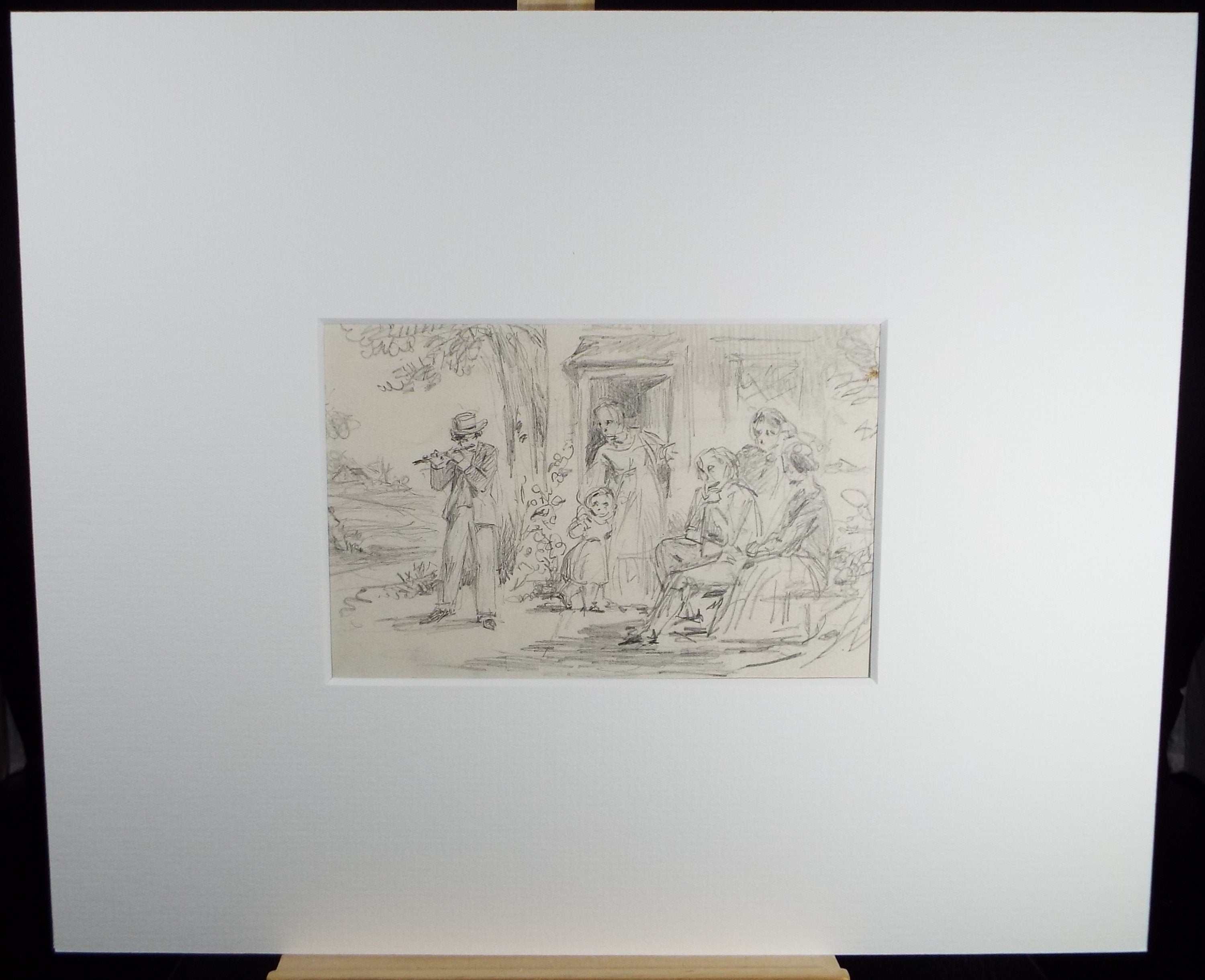 Original Pencil Drawing, 'The Cottage Recital', John Wood (1801-1870)