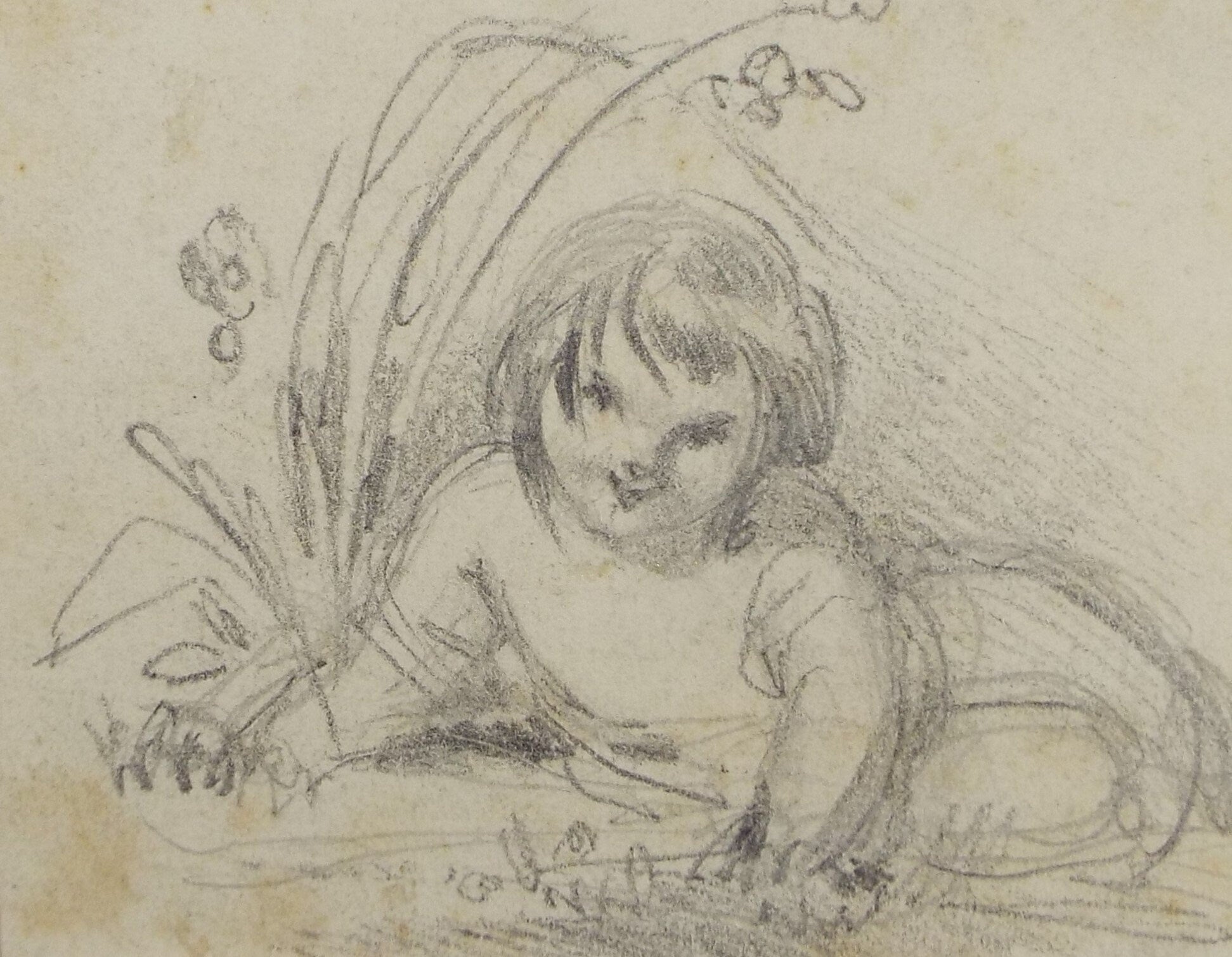 Original Pencil Drawing,'Portrait of a Child', John Wood (1801-1870)