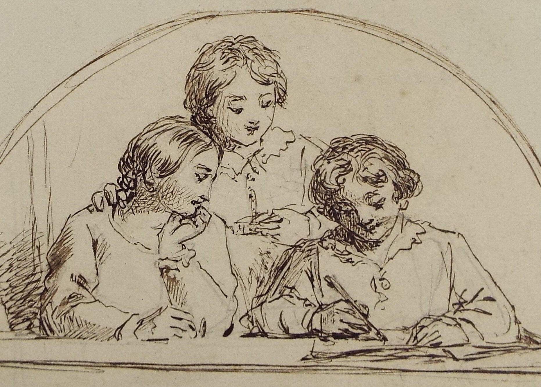 Original Pen & ink Drawing,'Observing the Scholar', John Wood (1801-1870)