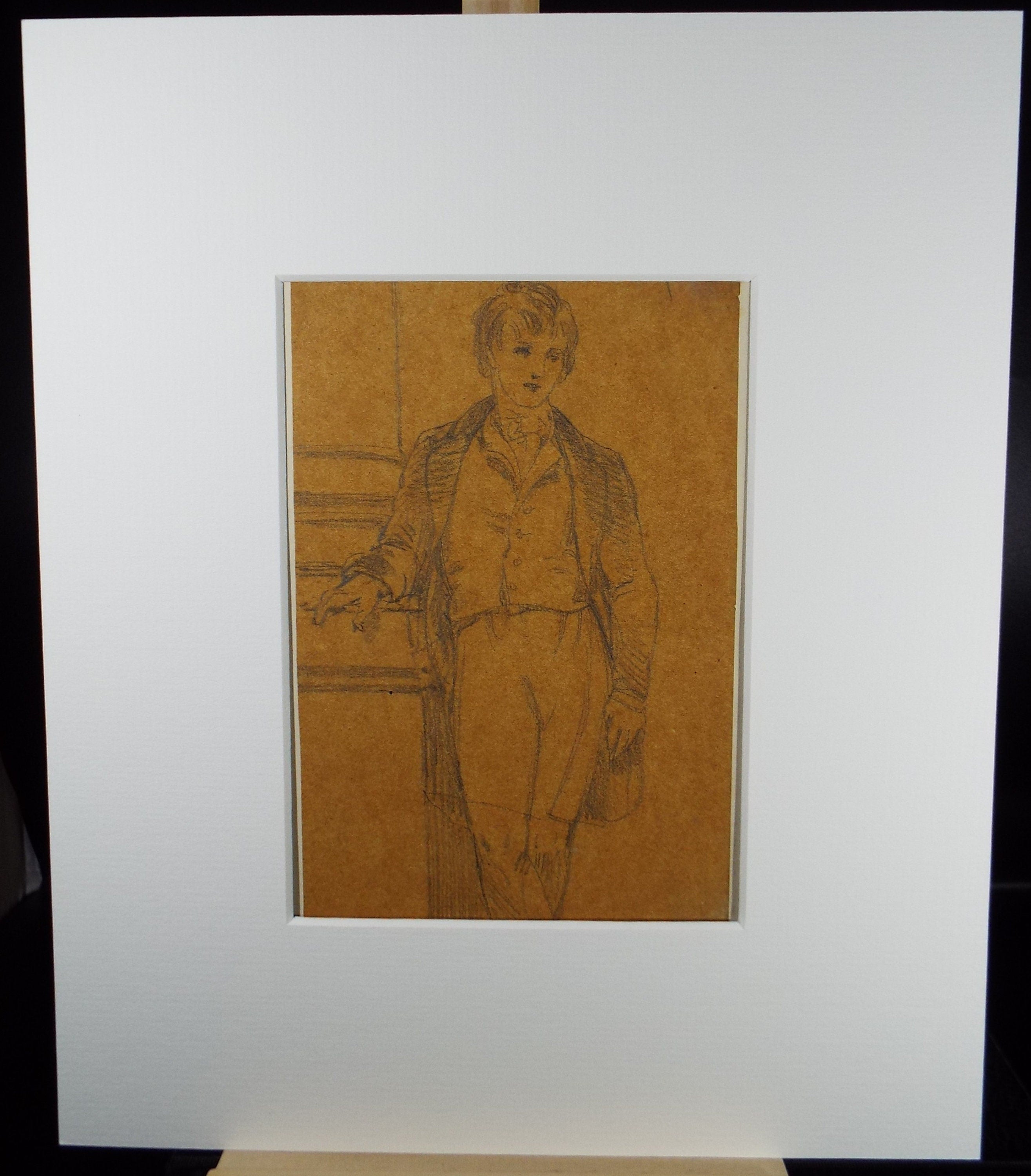 Original Pencil Drawing,'Boy in a Frock Coat', John Wood (1801-1870)