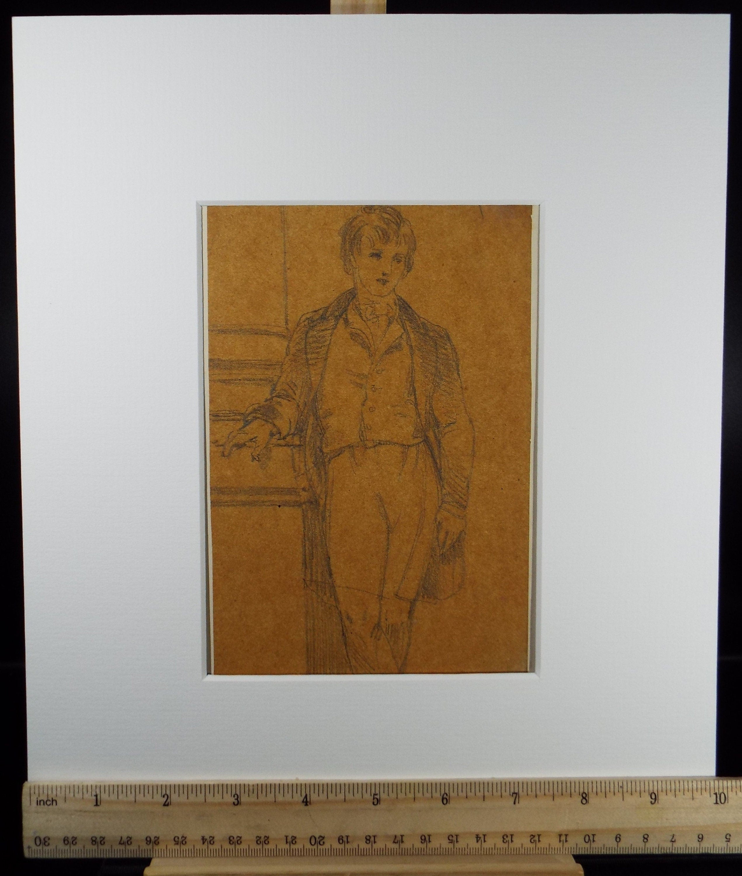 Original Pencil Drawing,'Boy in a Frock Coat', John Wood (1801-1870)