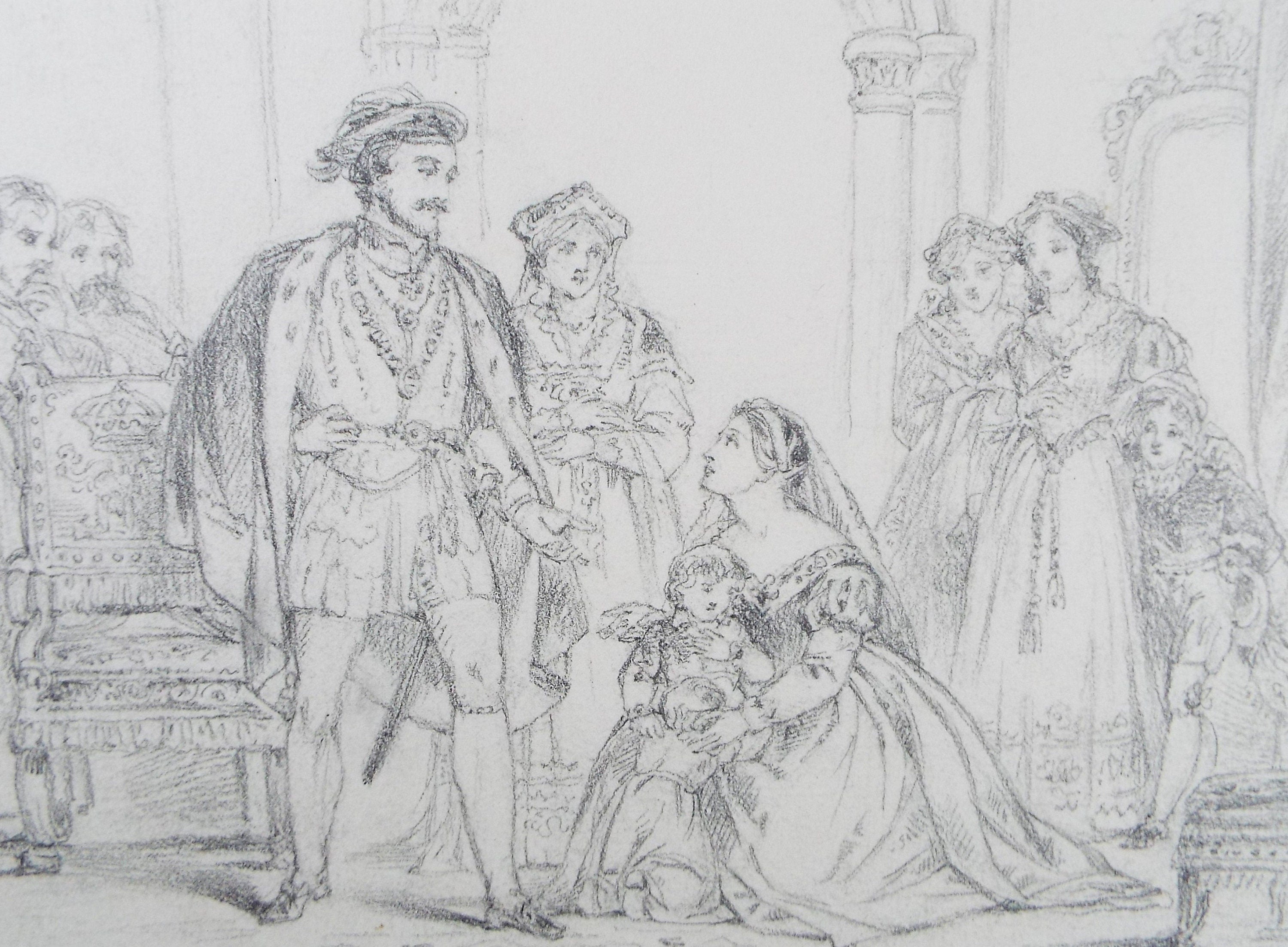 Original Pencil Drawing,'At Court', John Wood (1801-1870)