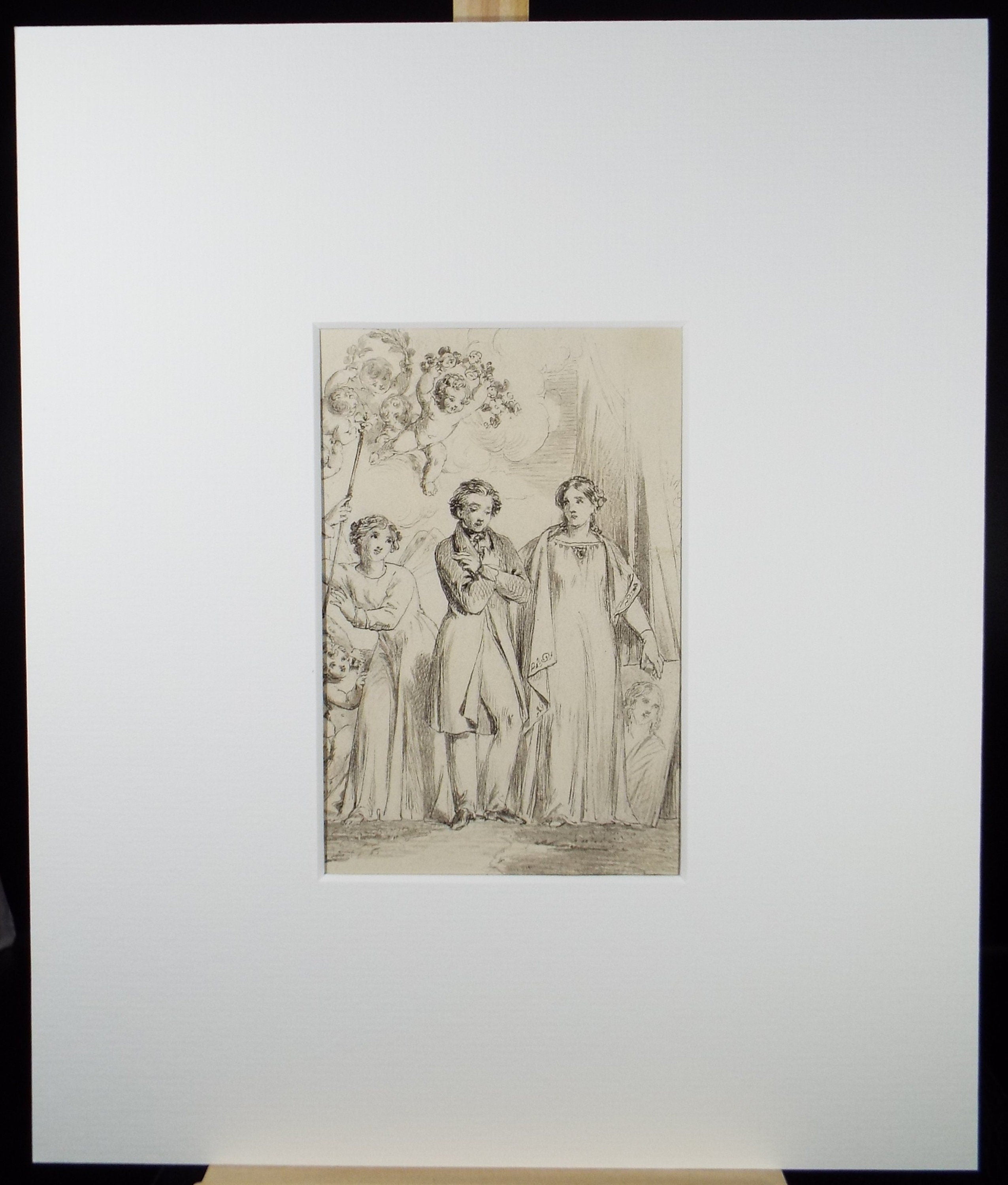 Original Pen & Ink Drawing,'Figures with Putti', John Wood (1801-1870)