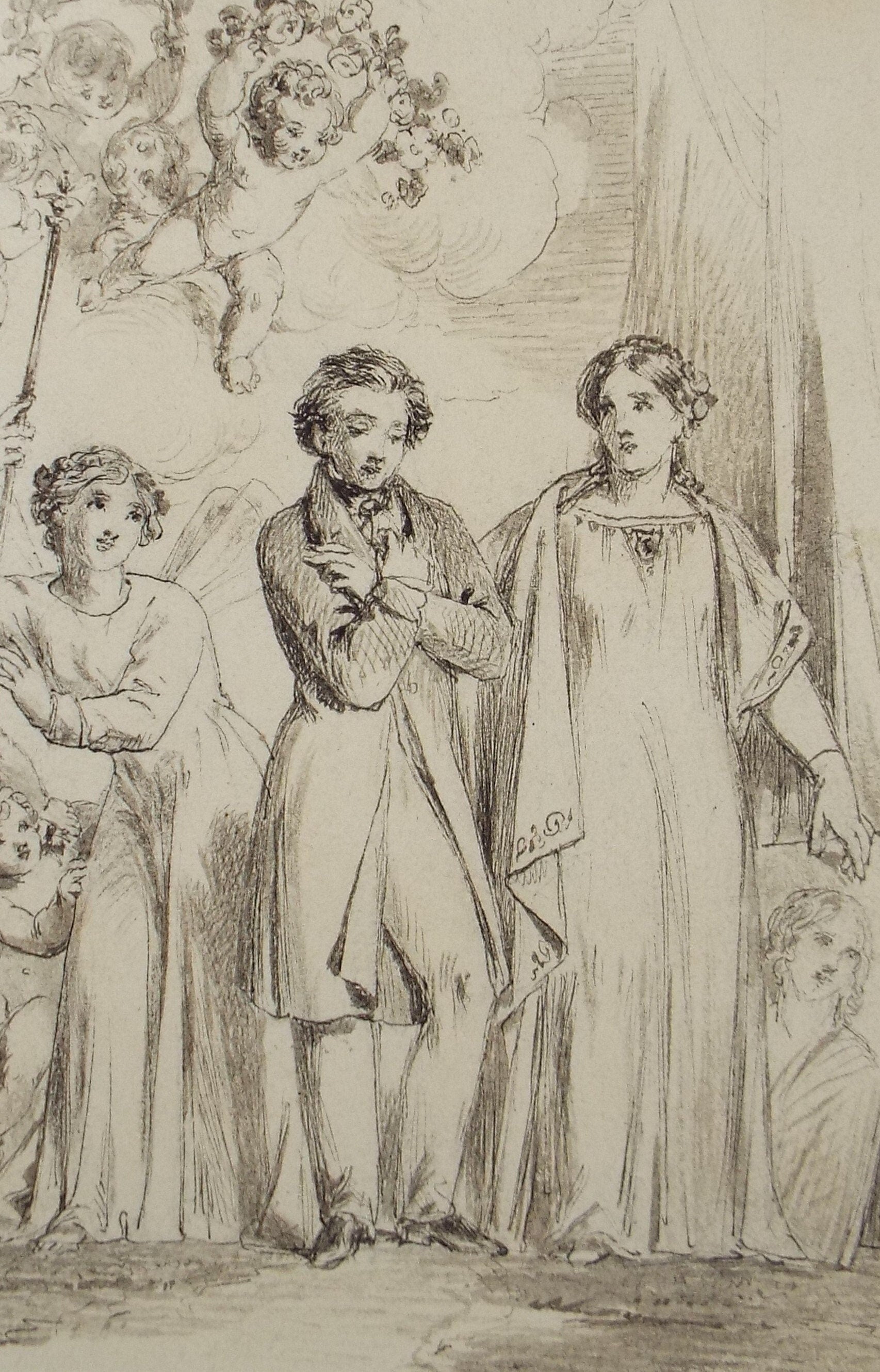 Original Pen & Ink Drawing,'Figures with Putti', John Wood (1801-1870)