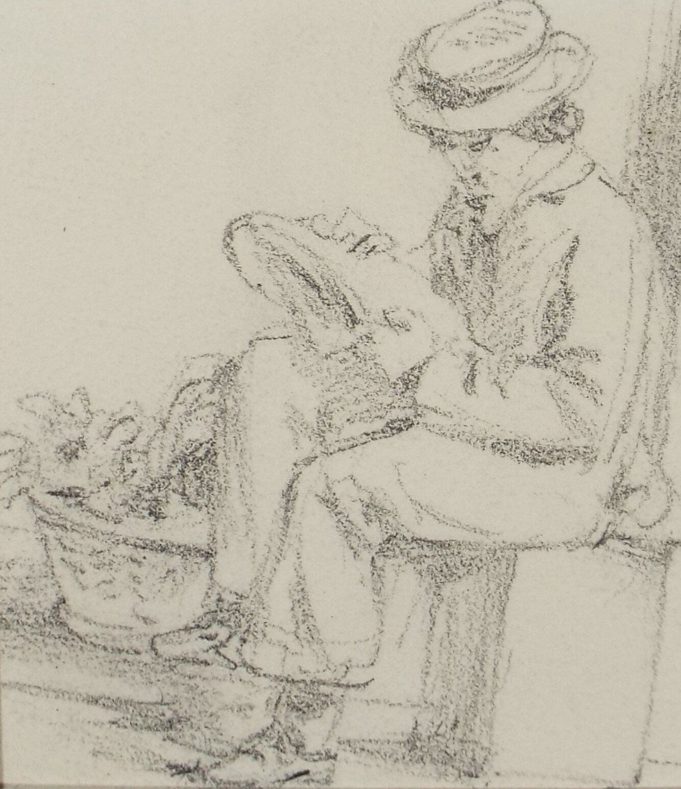 Original Pencil Drawing,'Boy reading', John Wood (1801-1870)