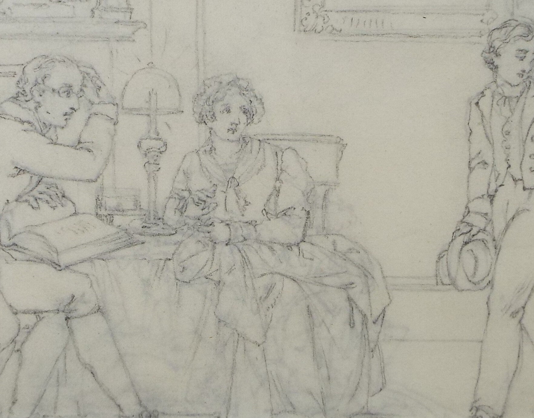 Original Pencil Drawing,'Parents with wayard youth', John Wood (1801-1870)