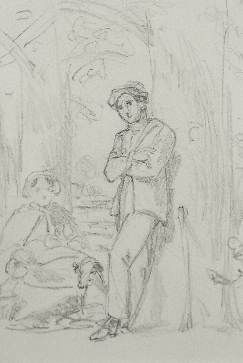 Original Pencil Drawing,'Figures in Woodland', John Wood (1801-1870)