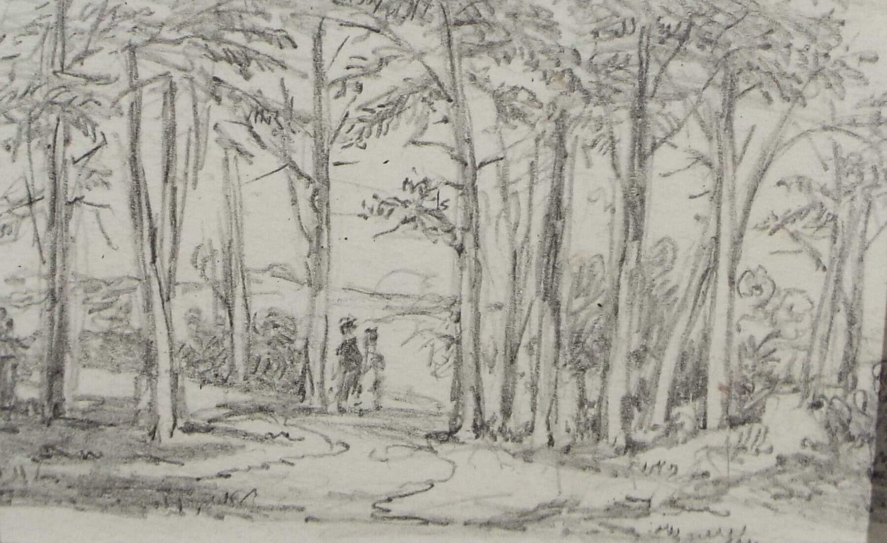 Original Pencil Drawing,'Figures in Woodland', John Wood (1801-1870)