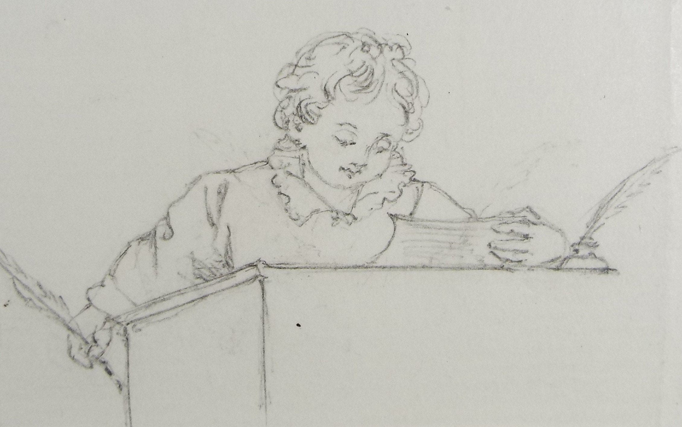 Original Pencil Drawing,'Boy Reading', John Wood (1801-1870)