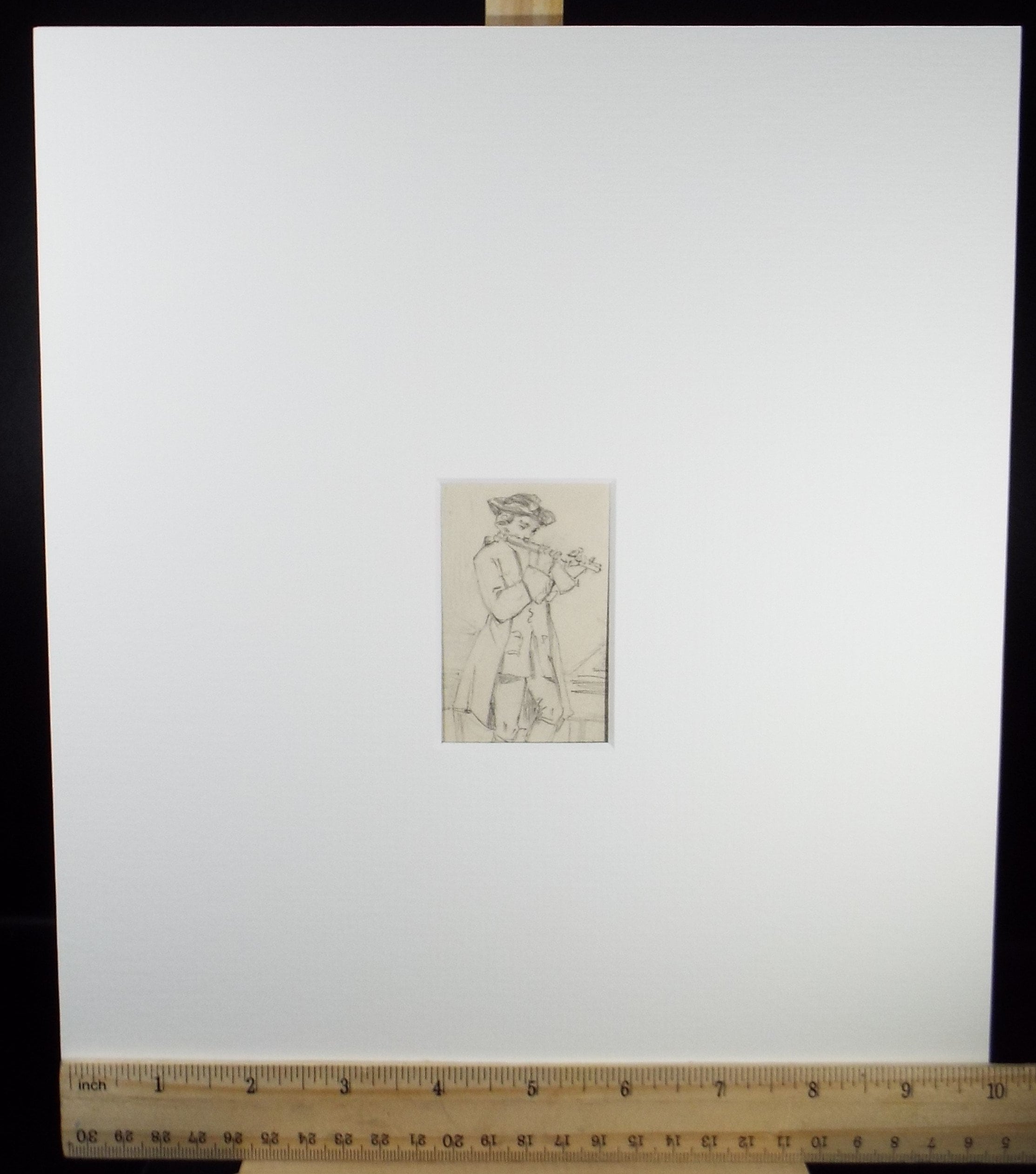 Original Pencil Drawing,'Man playing a flue', John Wood (1801-1870)