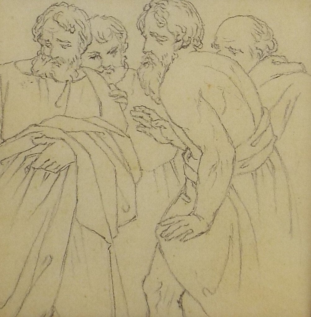 Original Pencil Drawing,'Classical Figures', John Wood (1801-1870)