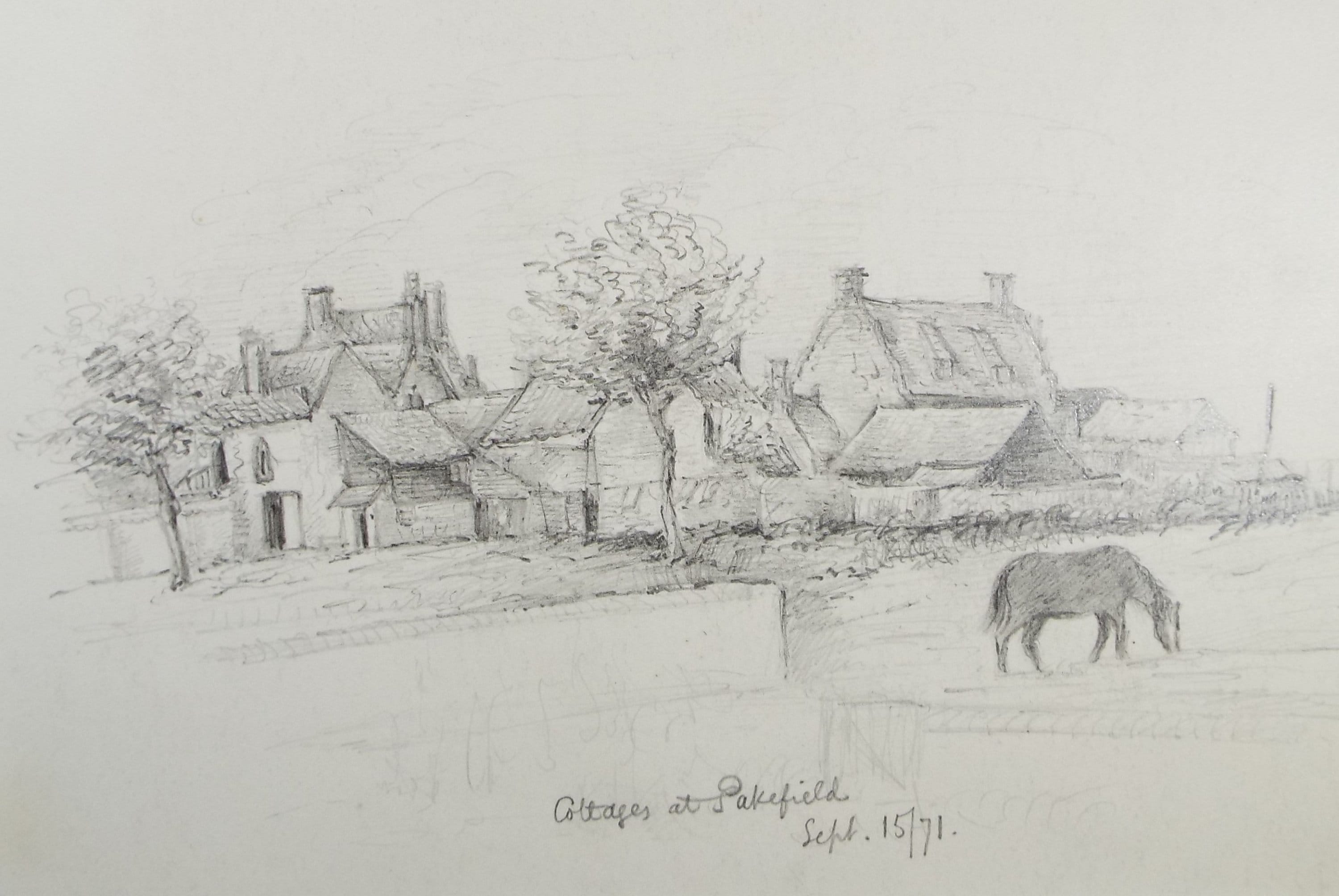 Original Pencil Drawing 'Cottages at Pakefield', Dated 1871, William Brenchley Rye (1818-1901)