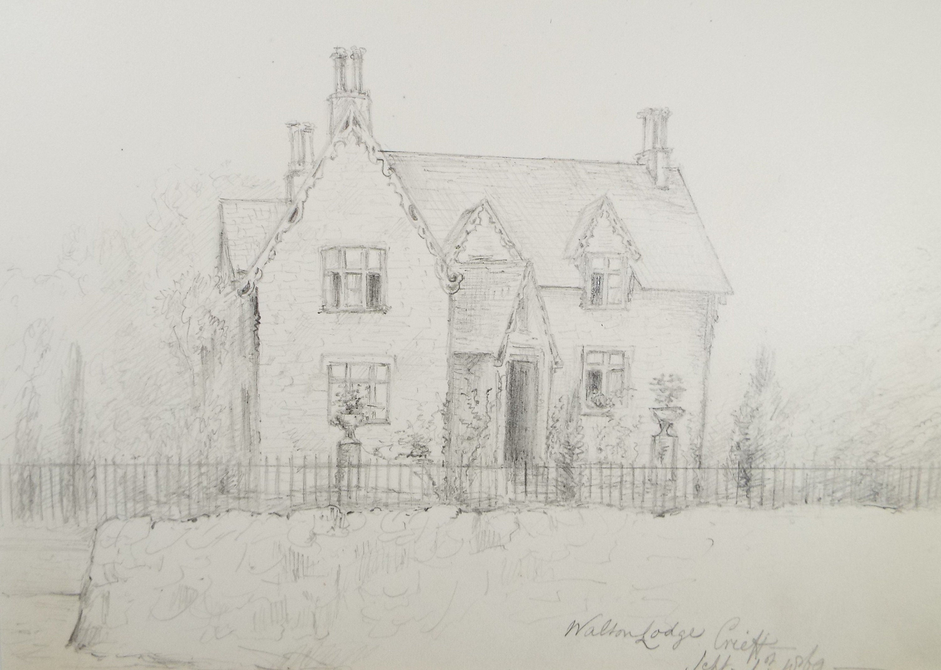 Original Pencil Drawing 'Walton Lodge, Creiff', Dated 1871, William Brenchley Rye (1818-1901)