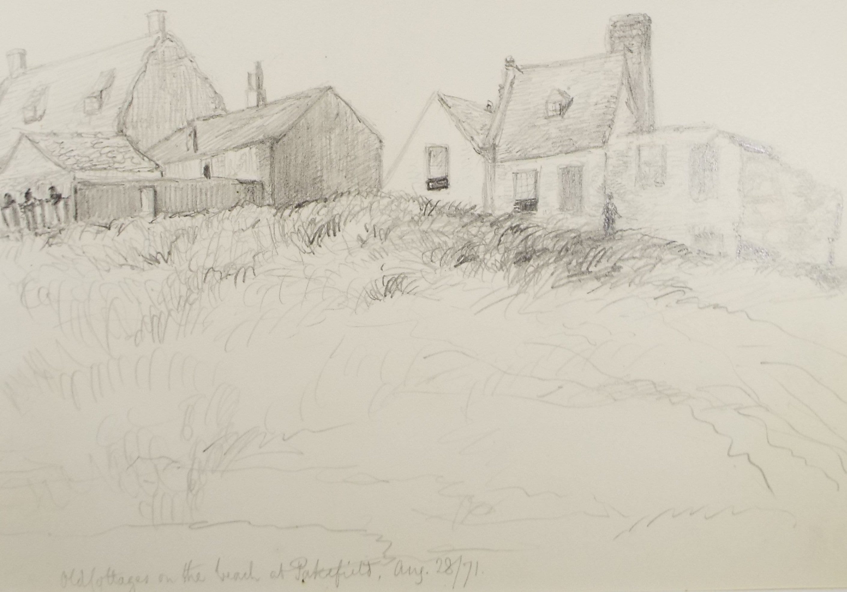 Original Pencil Drawing 'Beach Cottages at Pakefield', Dated 1871, William Brenchley Rye (1818-1901)