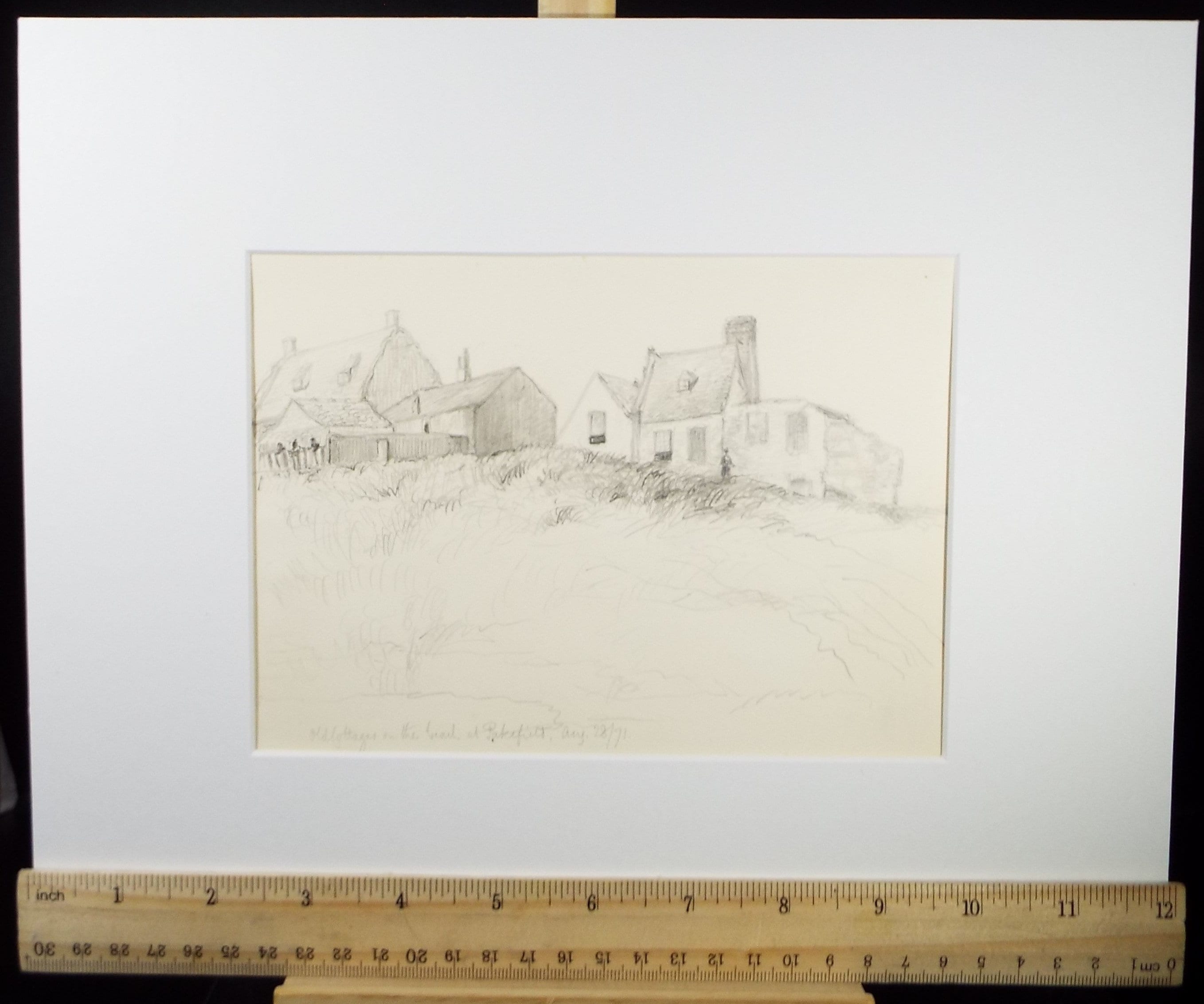 Original Pencil Drawing 'Beach Cottages at Pakefield', Dated 1871, William Brenchley Rye (1818-1901)