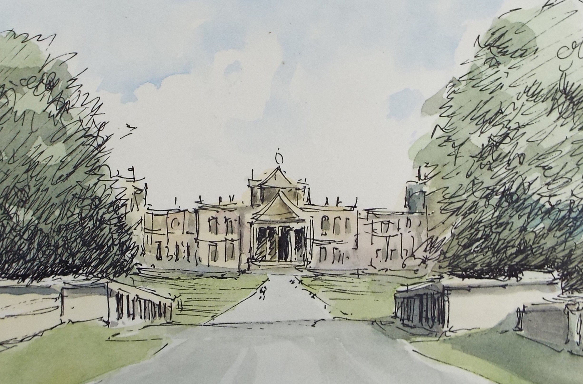 Original Pen & Watercolour,'Country House', Circa 1980's, Artist Unknown